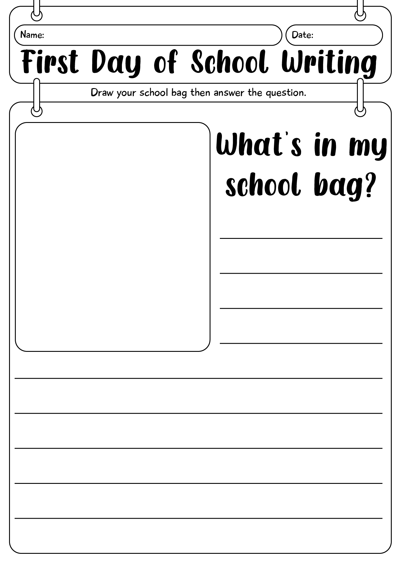 First Day Of School Writing Worksheets