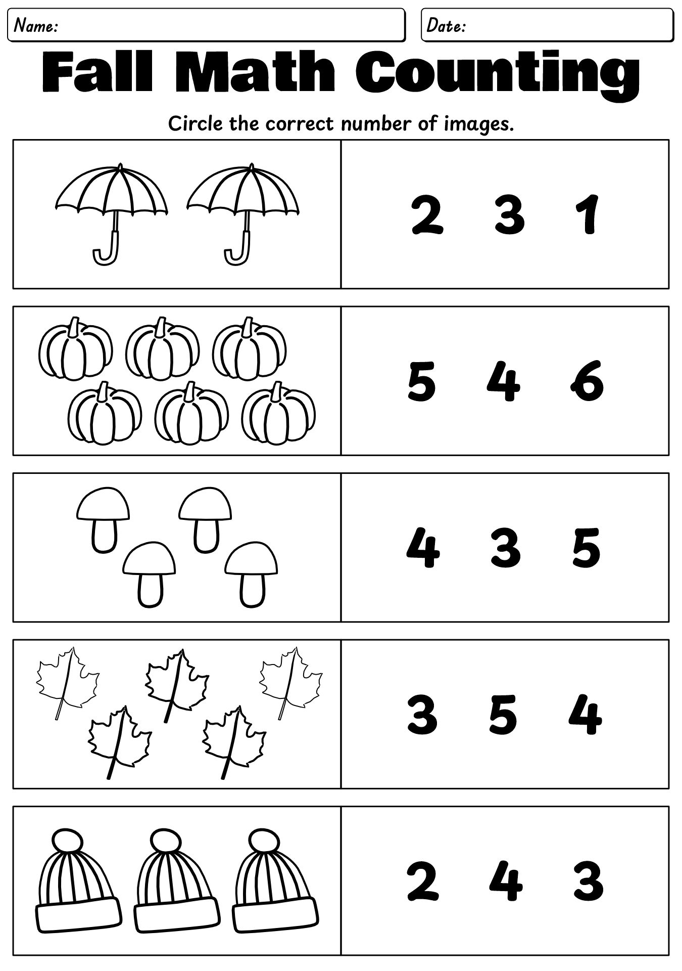 First Grade Fall Math Counting Activities