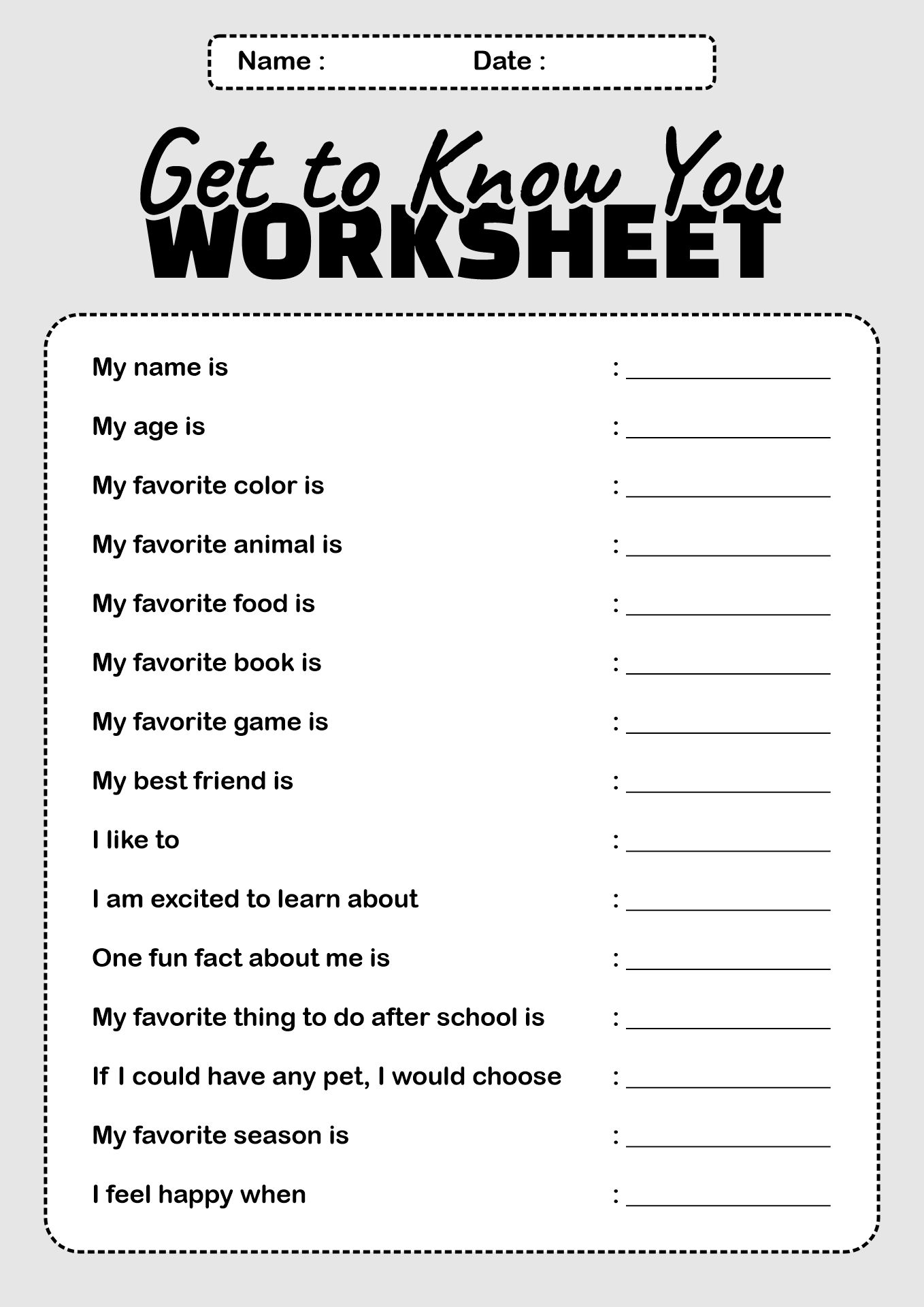 First Grade Get to Know You Worksheets