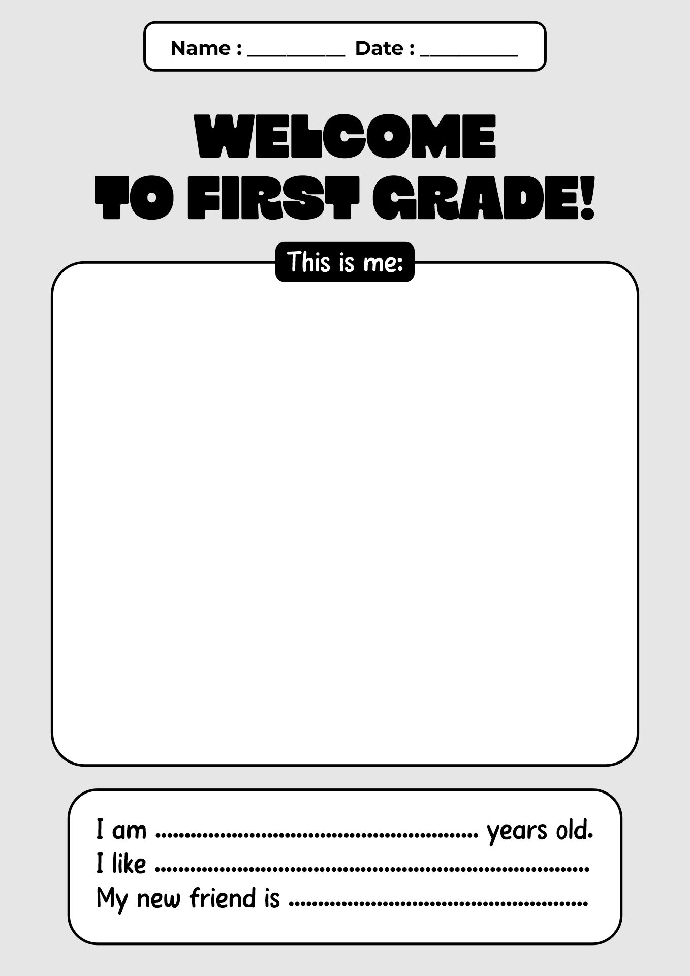 First Grade Welcome Worksheet