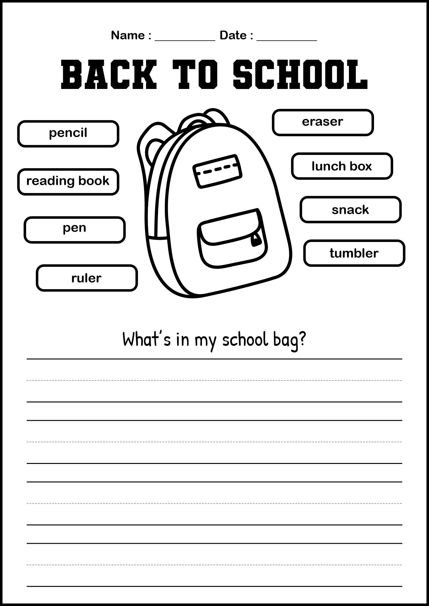 First Grade Writing Back to School Worksheets