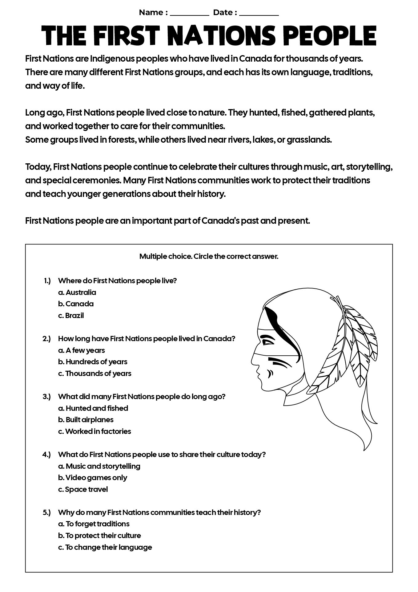 First Nations Reading Exercises for Students