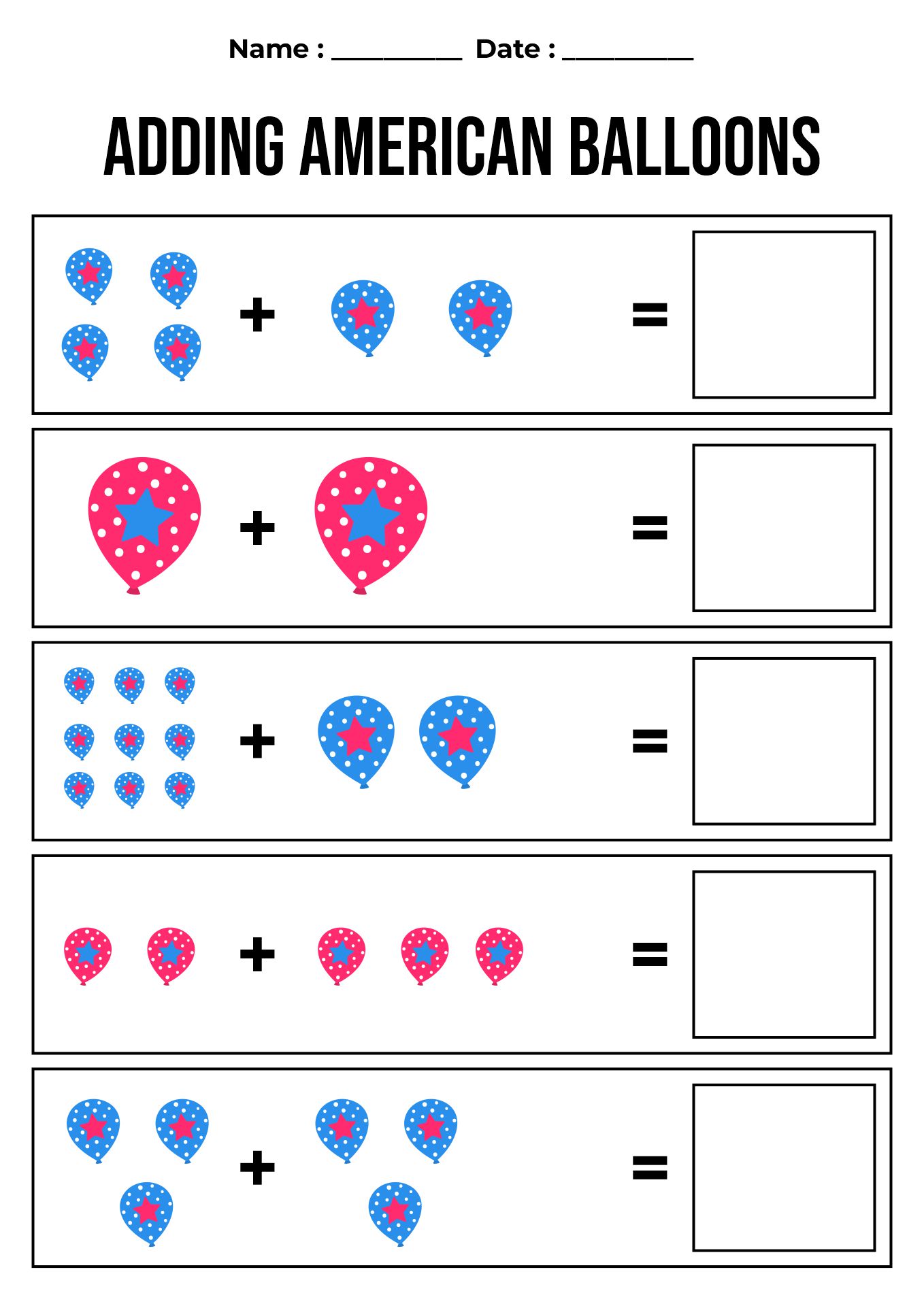 Fourth of July Themed Math Worksheets