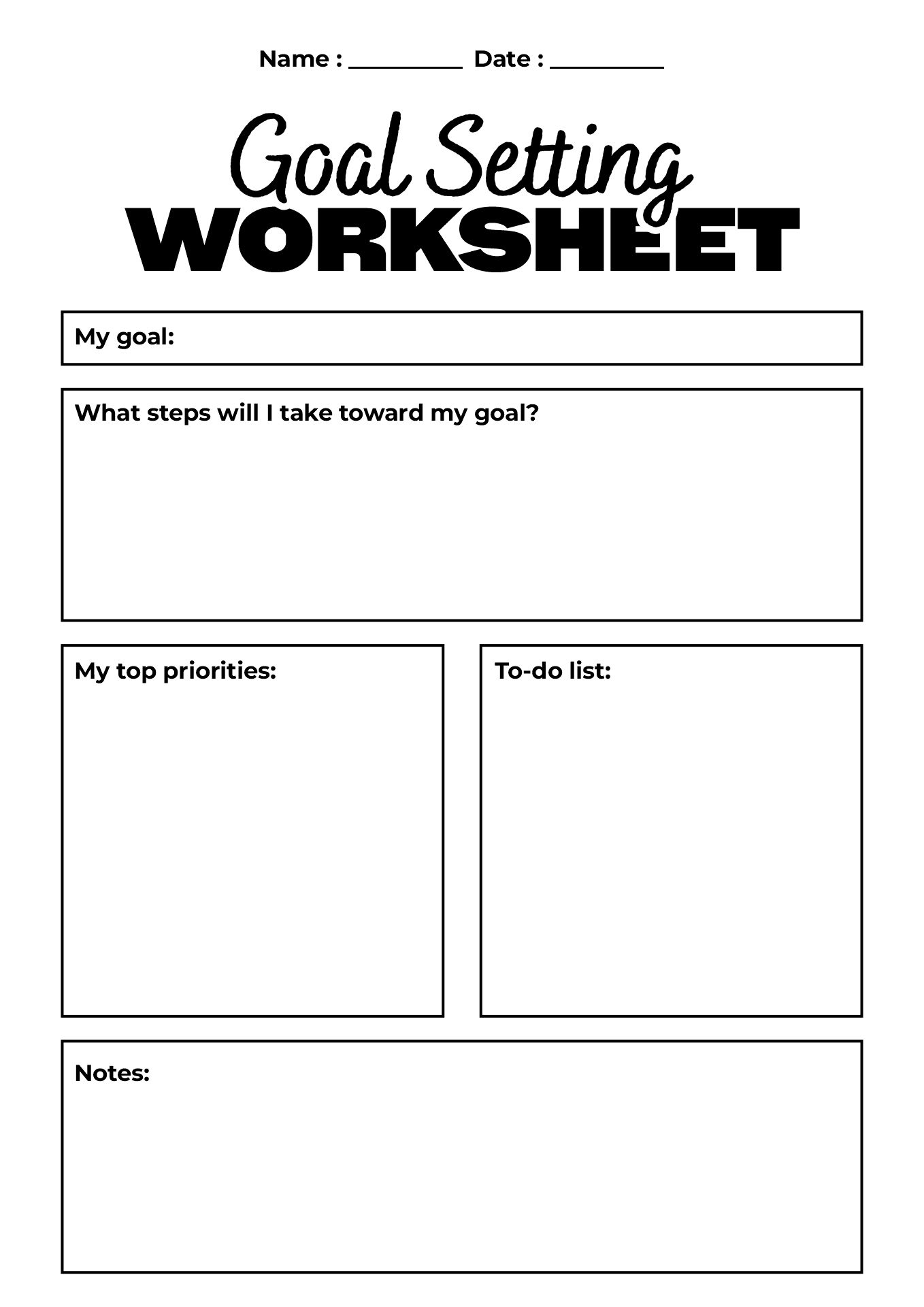 Free Printable Goal Setting Worksheets