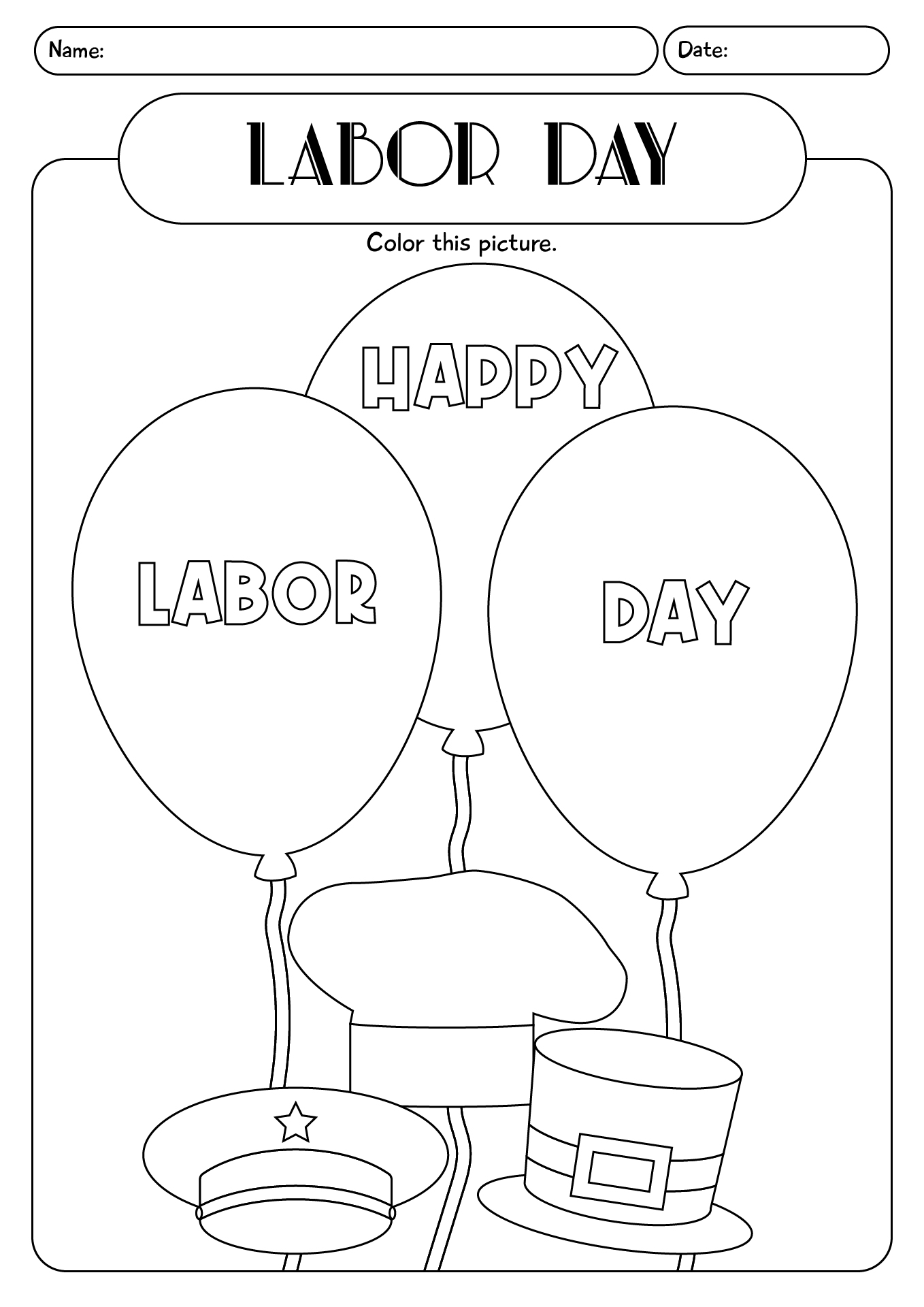 Fun Coloring Labor Day Worksheet