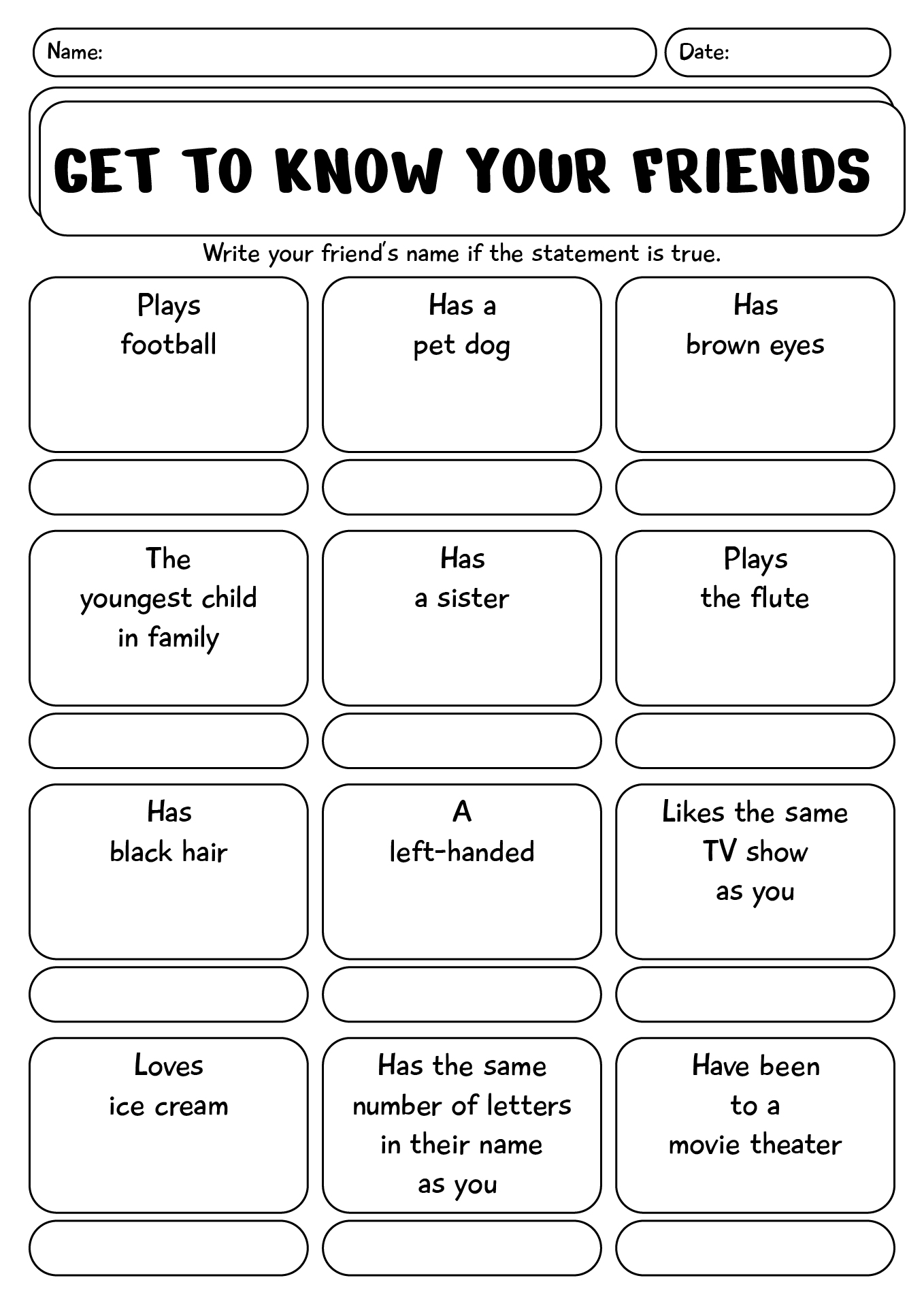 Get To Know Your Friends Worksheet