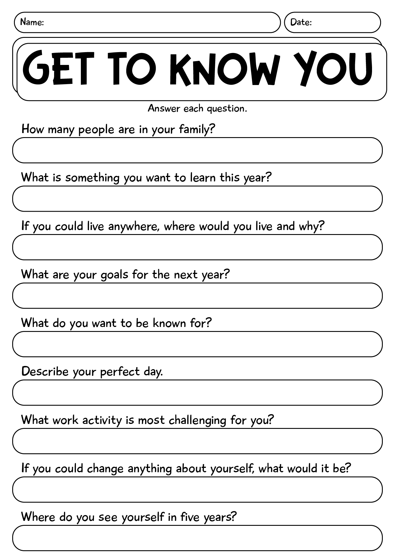 Getting To Know You Worksheet