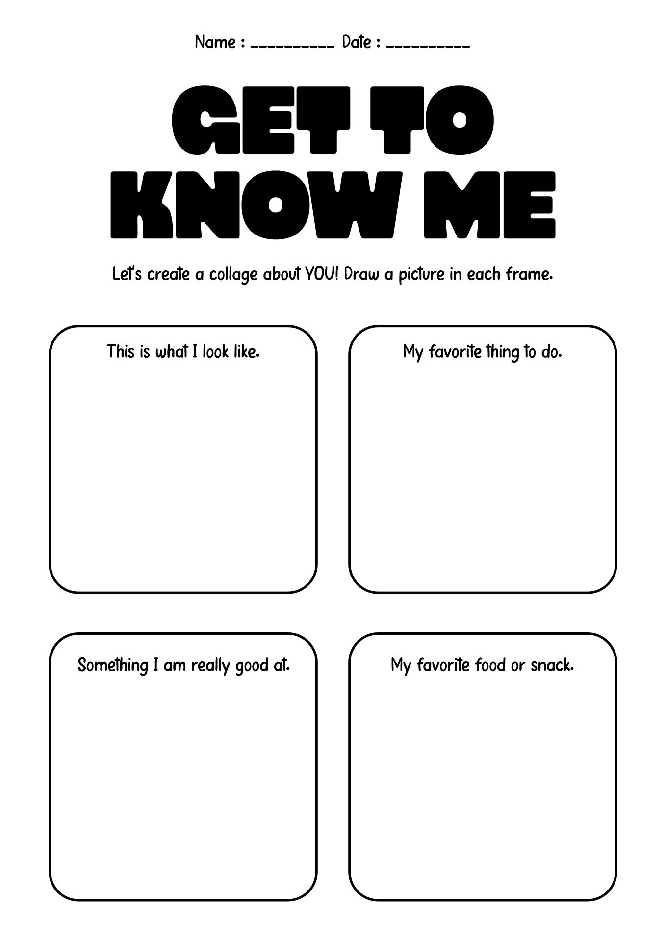 Getting to Know You First Day School Worksheets