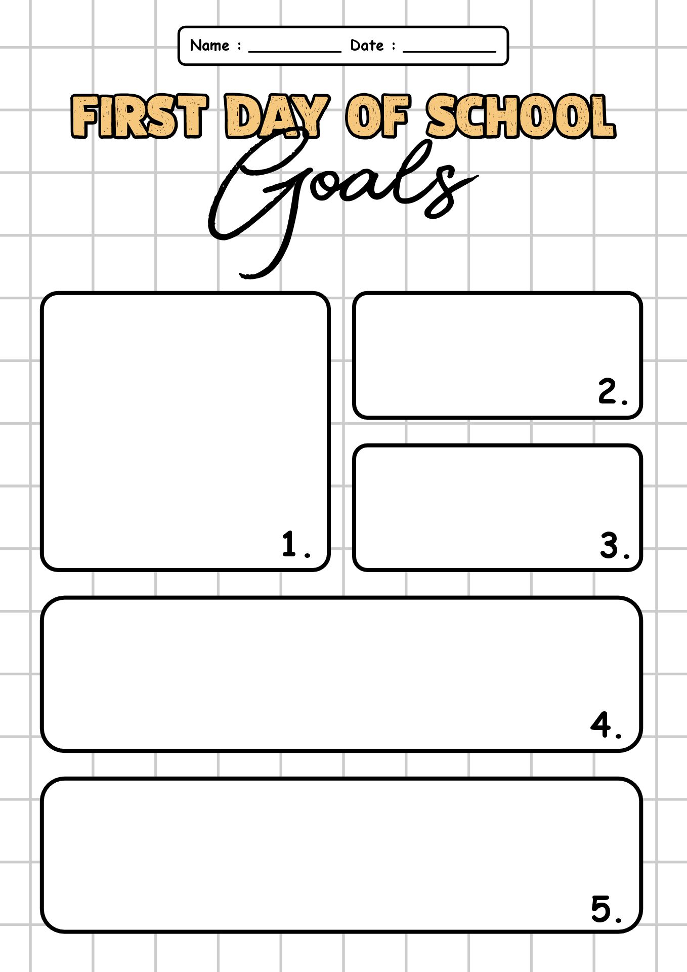 Goal Setting Sheet for First Day of School