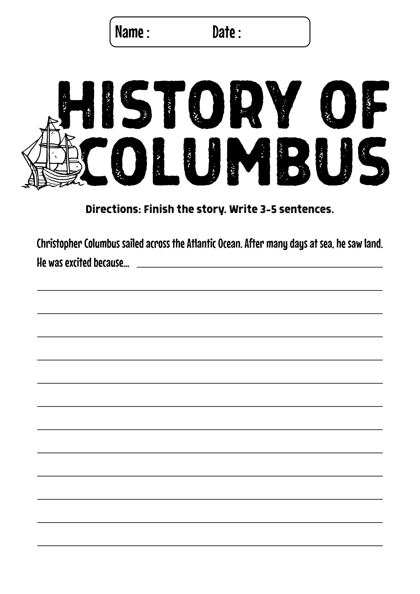 History of Columbus Day Worksheets