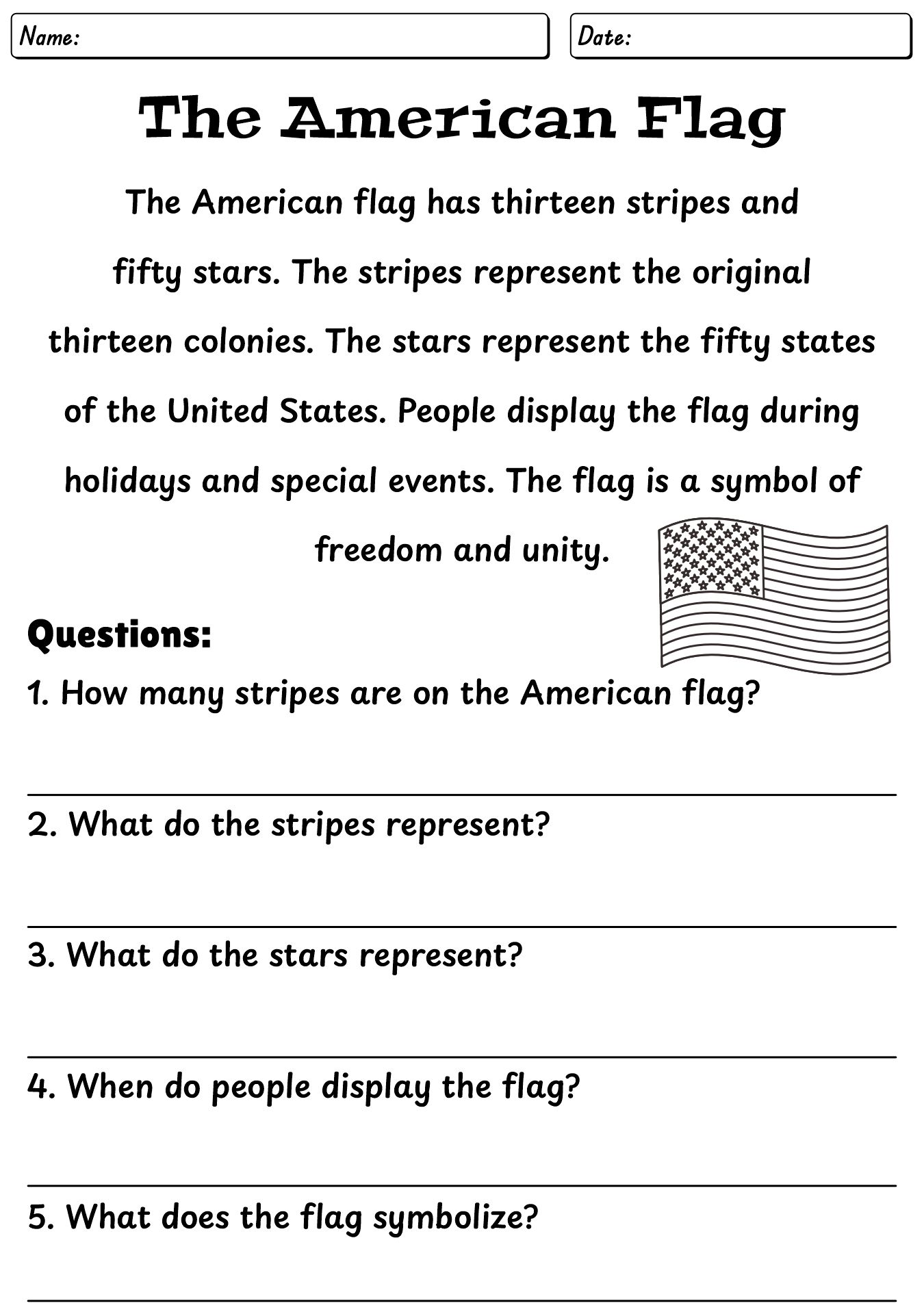 Independence Day Reading Comprehension Worksheets