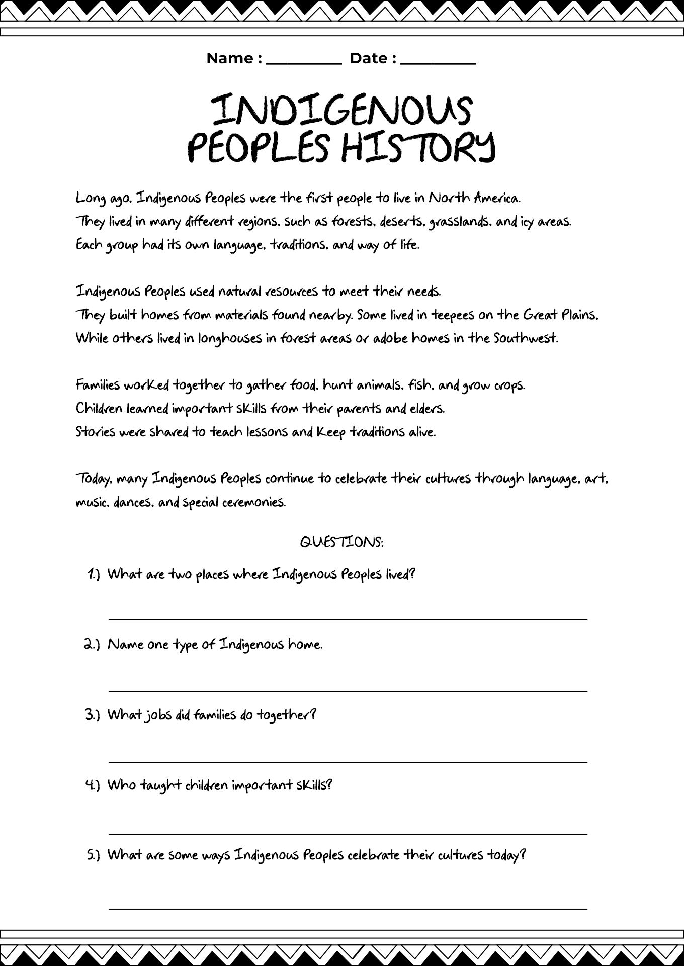 Indigenous Peoples History Reading Activities