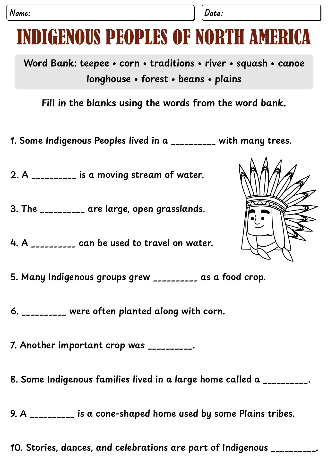 Indigenous Peoples of North America Worksheets 2nd Grade