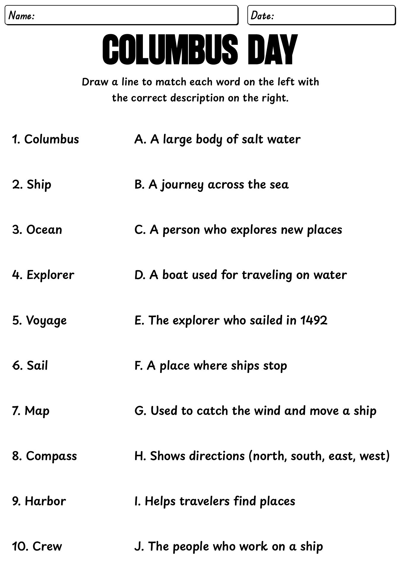 Interactive Columbus Day Matching Games for Classrooms