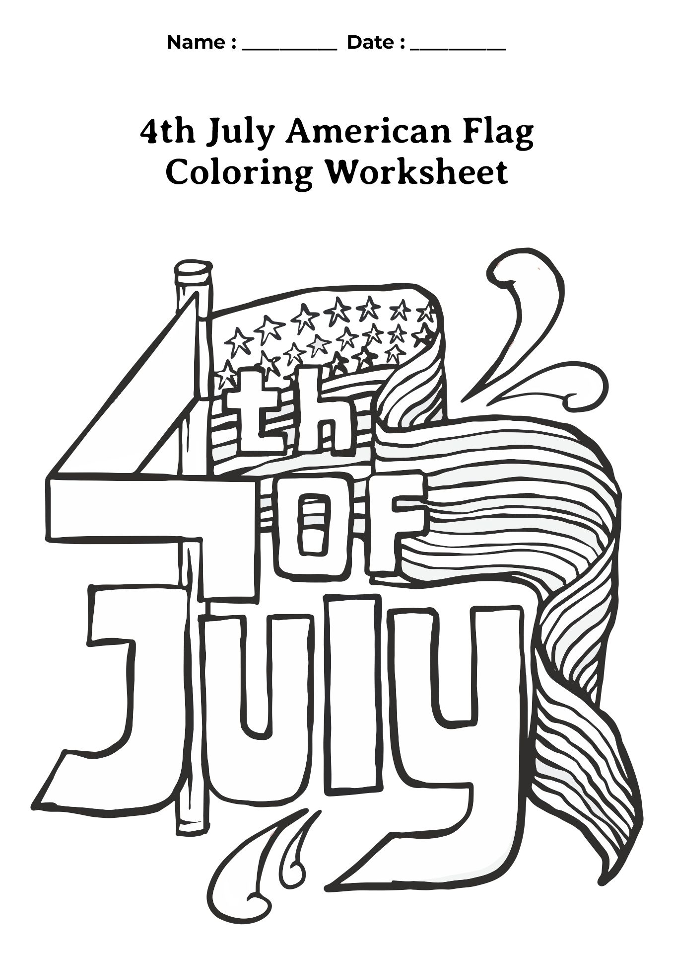 July 4th American Flag Worksheet