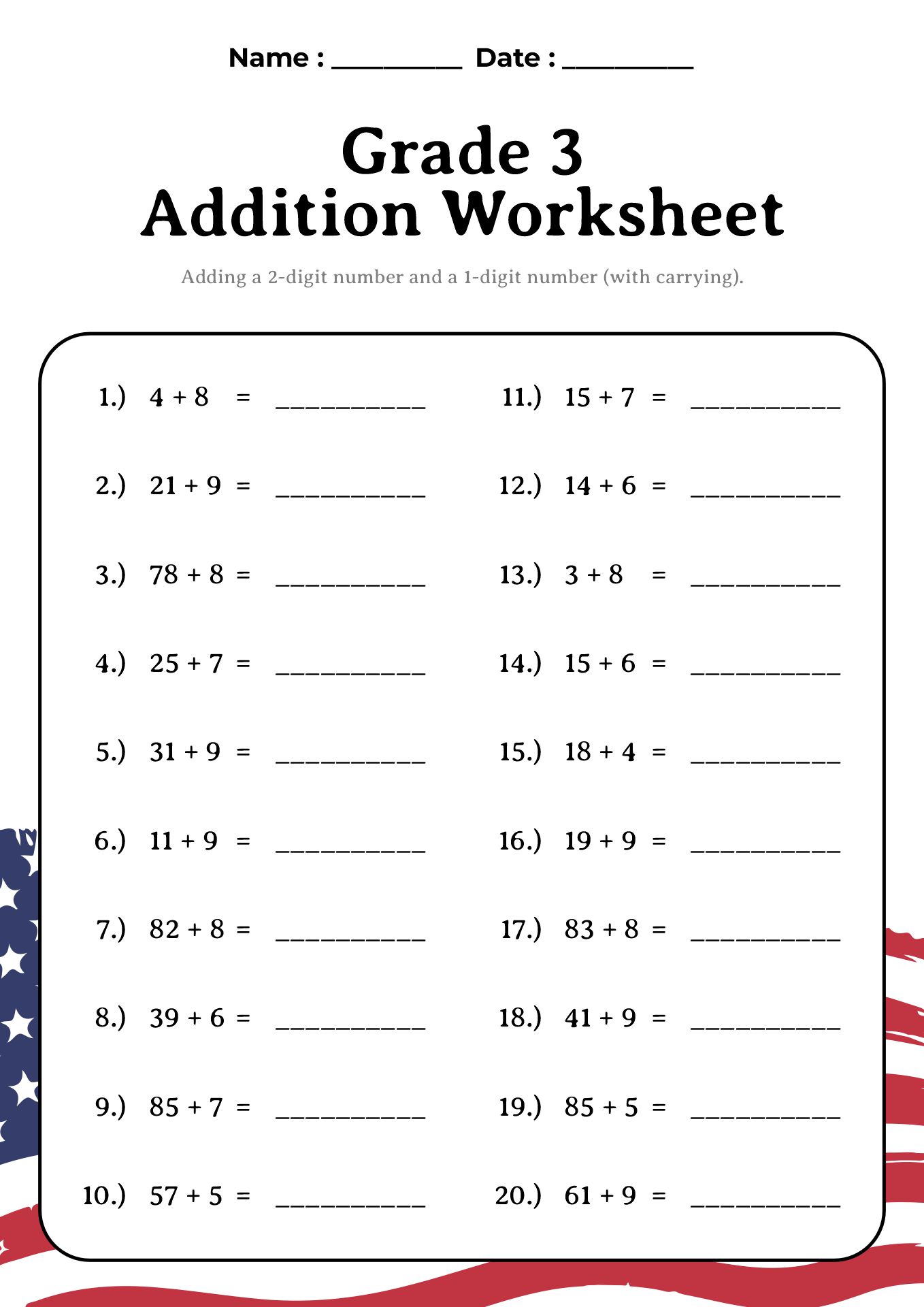 July 4th Themed Math Worksheets