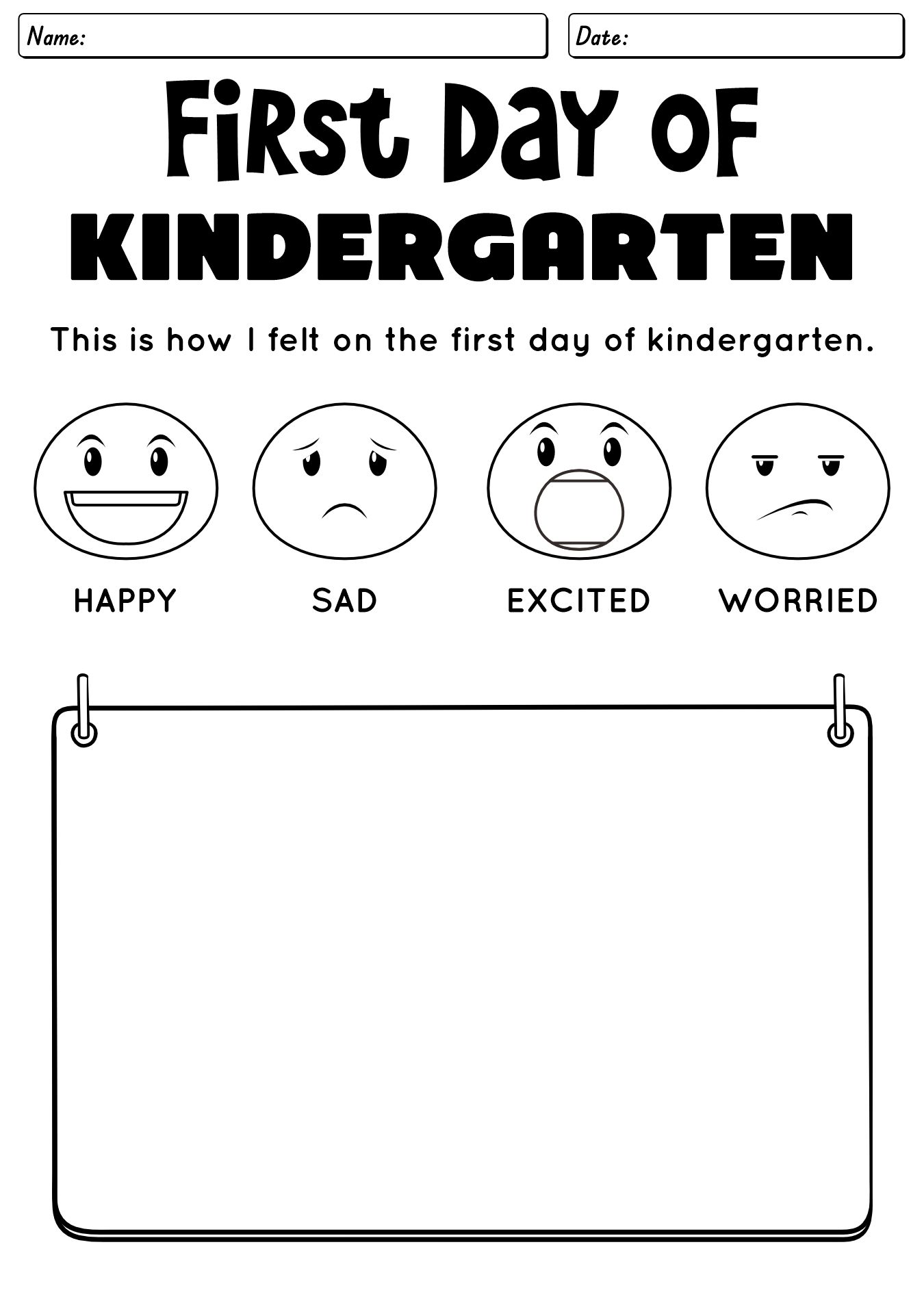Kindergarten First Day Literacy Activities