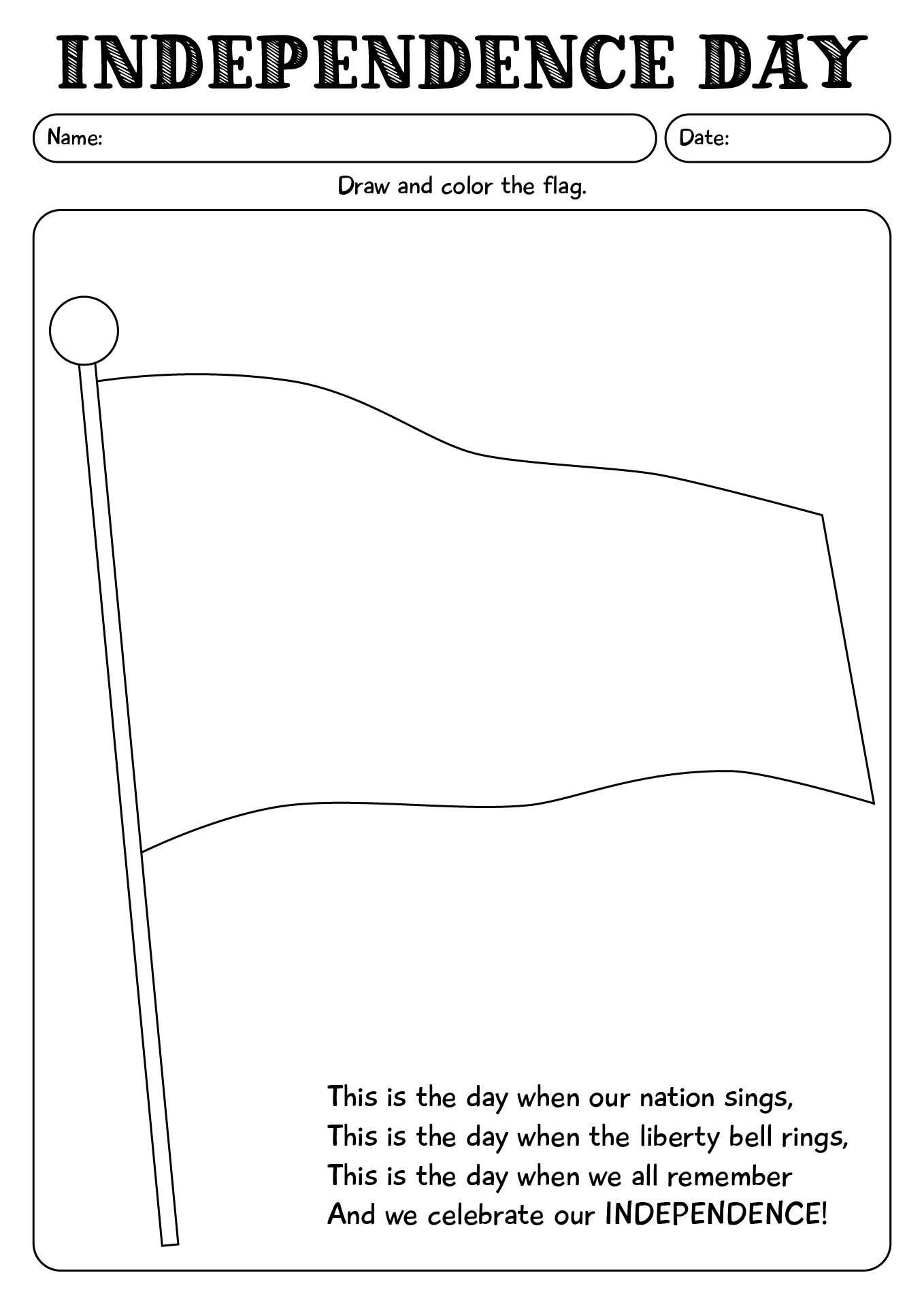 Kindergarten Independence Day Worksheet