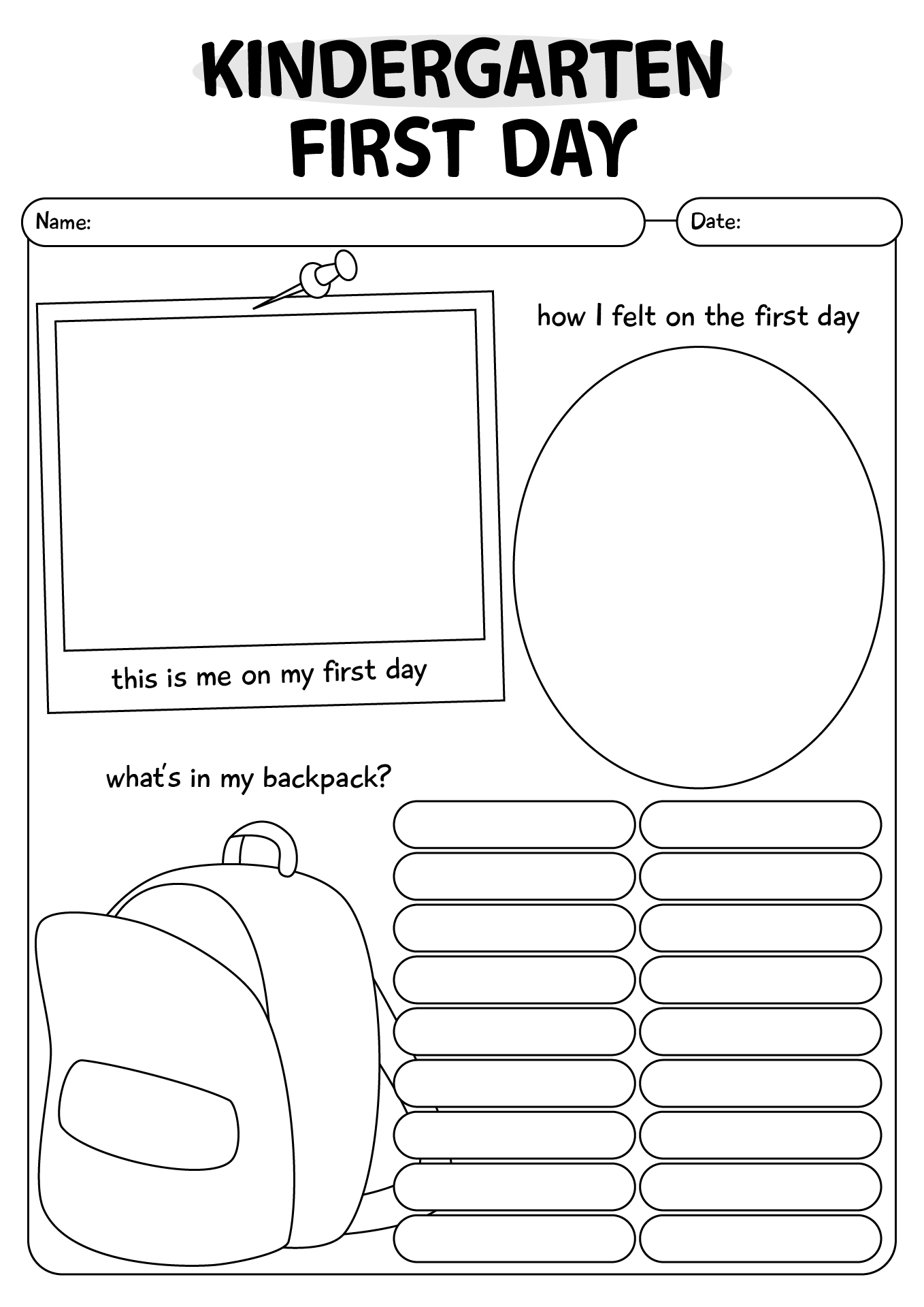 Kindergarten School Worksheets For First Day