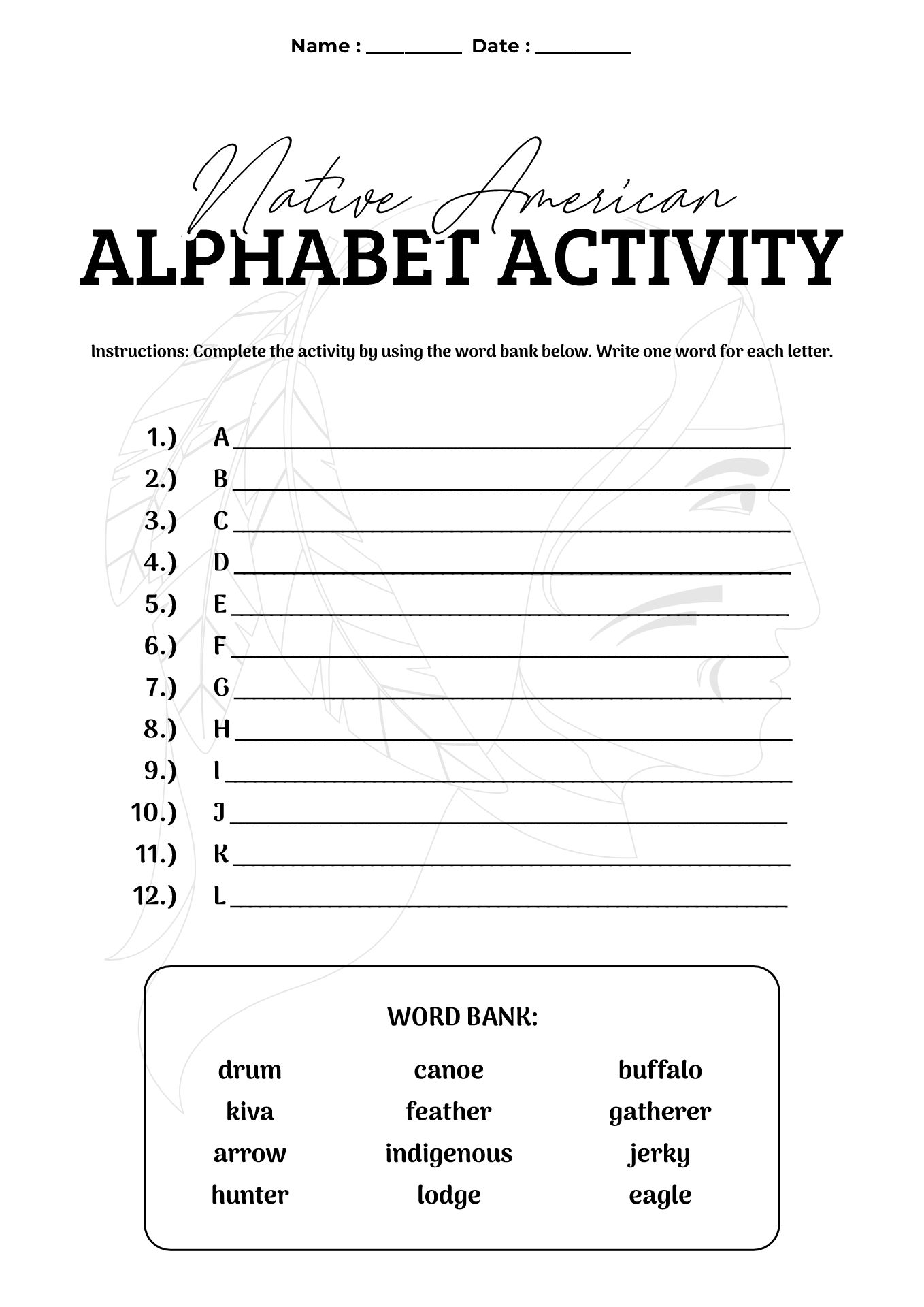Kindergarten Worksheets on Native American Lifestyle