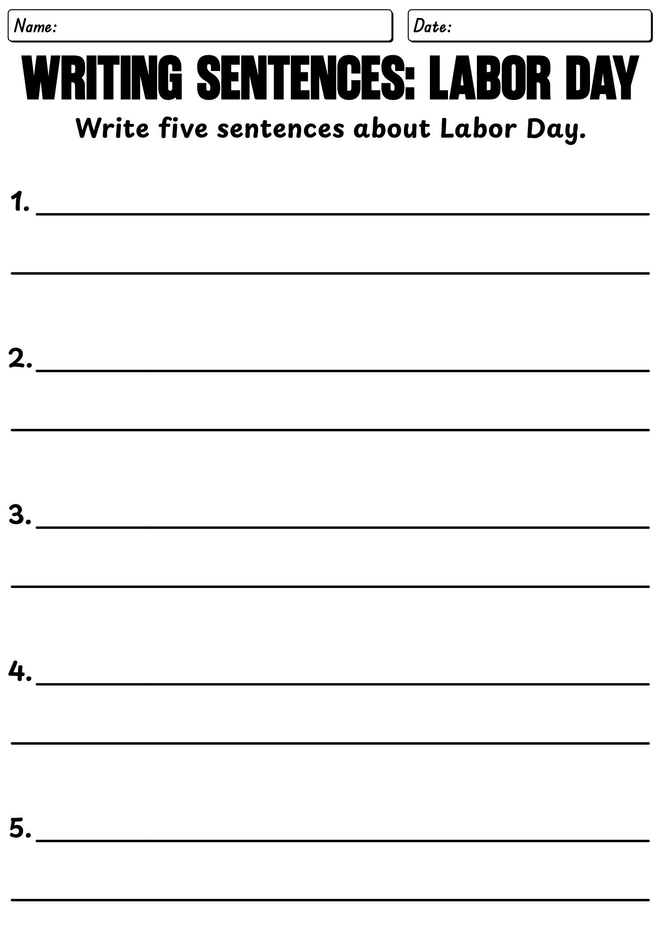 Labor Day Activities Worksheets