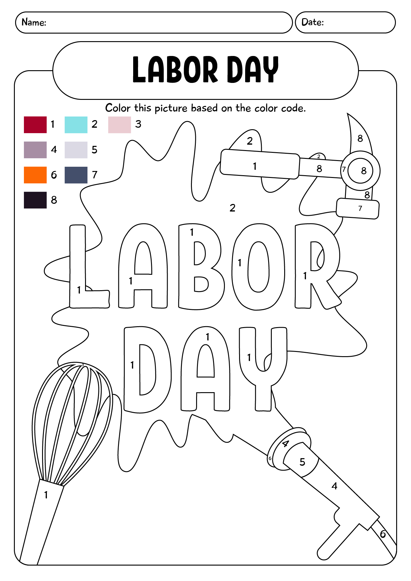 Labor Day Color By Number Worksheet