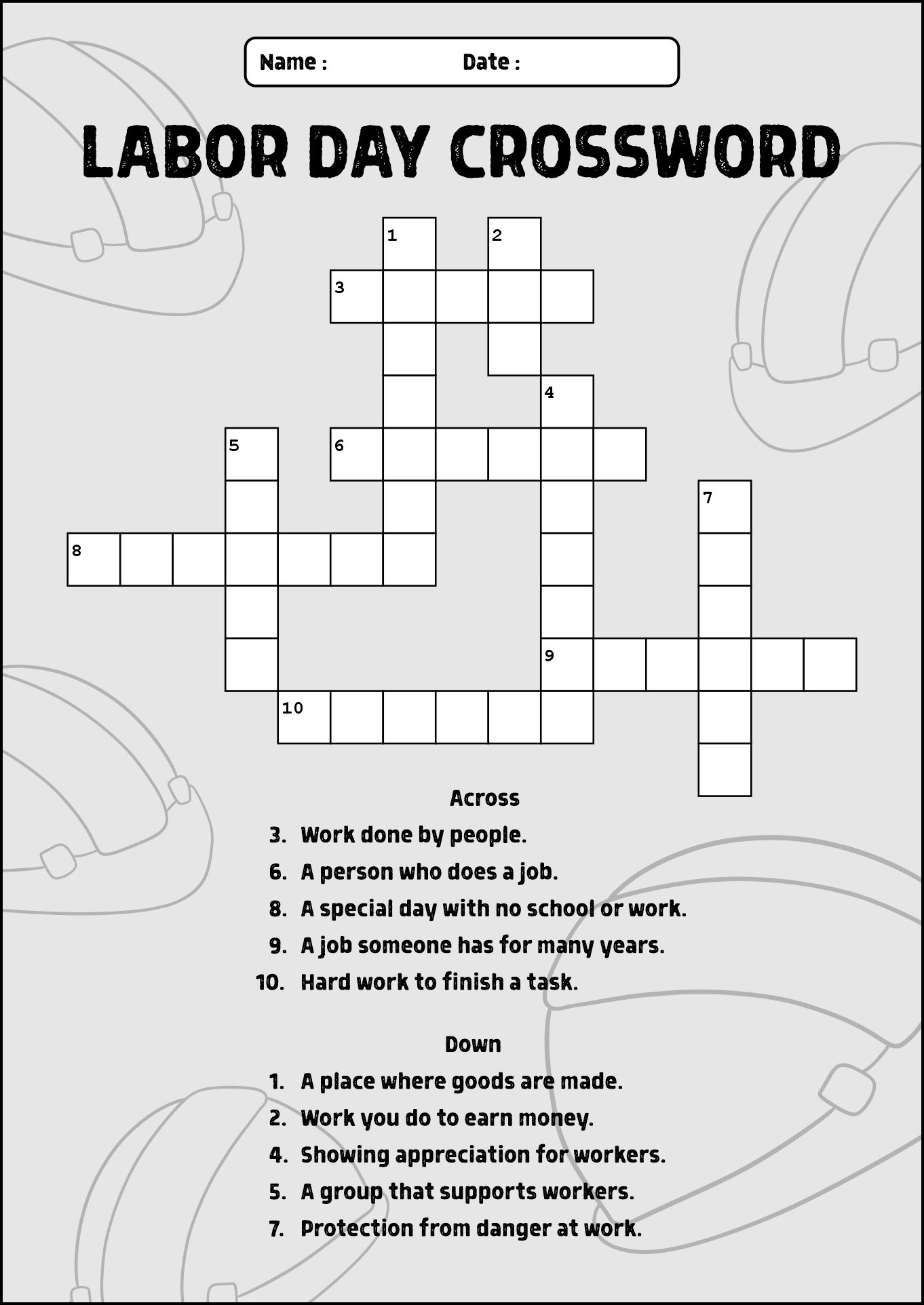 Labor Day Crossword Puzzle Classroom Activity