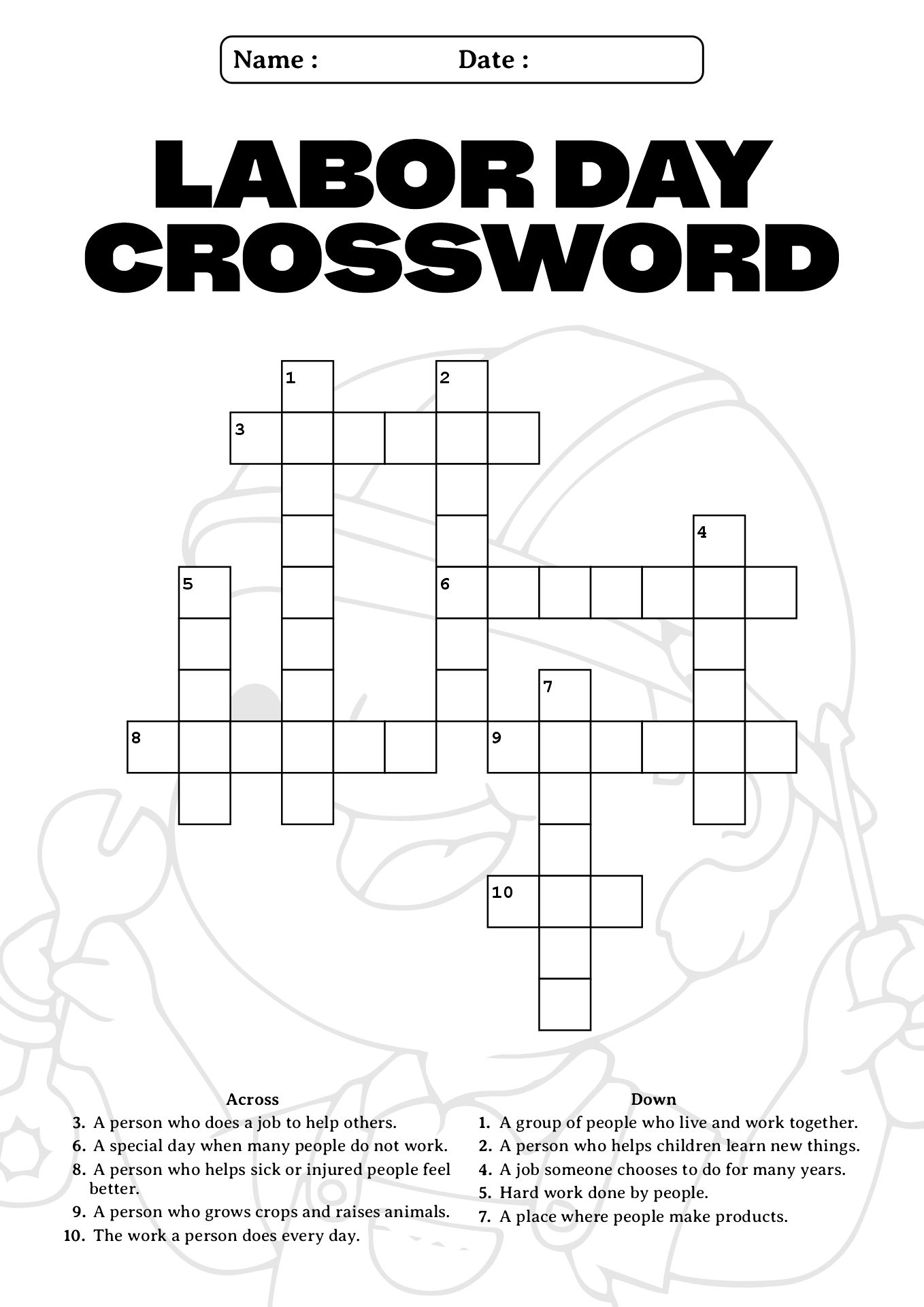 Labor Day Crossword Puzzles for Kids