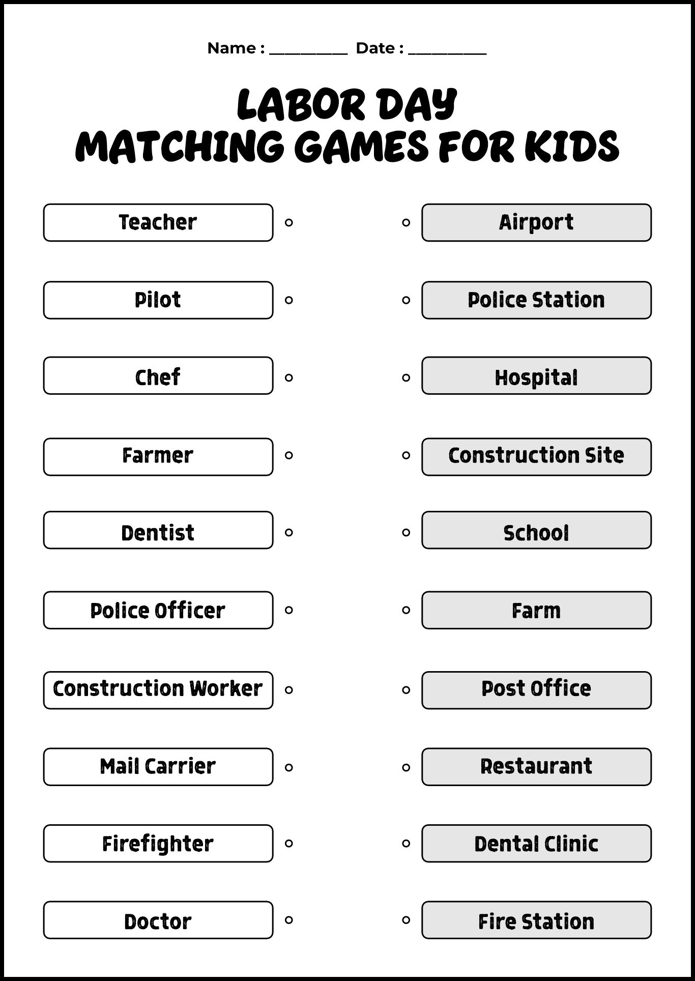 Labor Day Matching Games for Kids