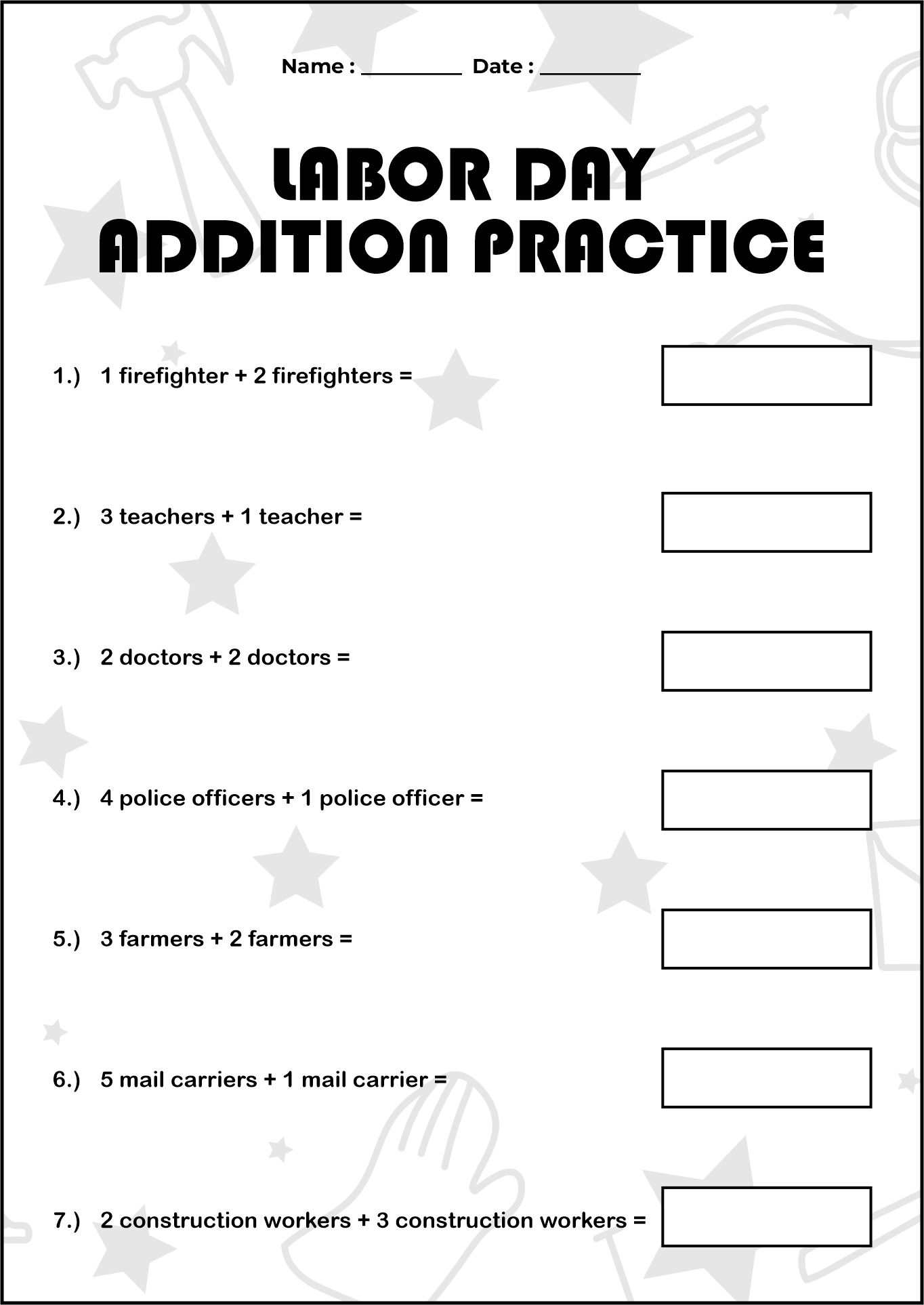Labor Day Math for Kindergarten