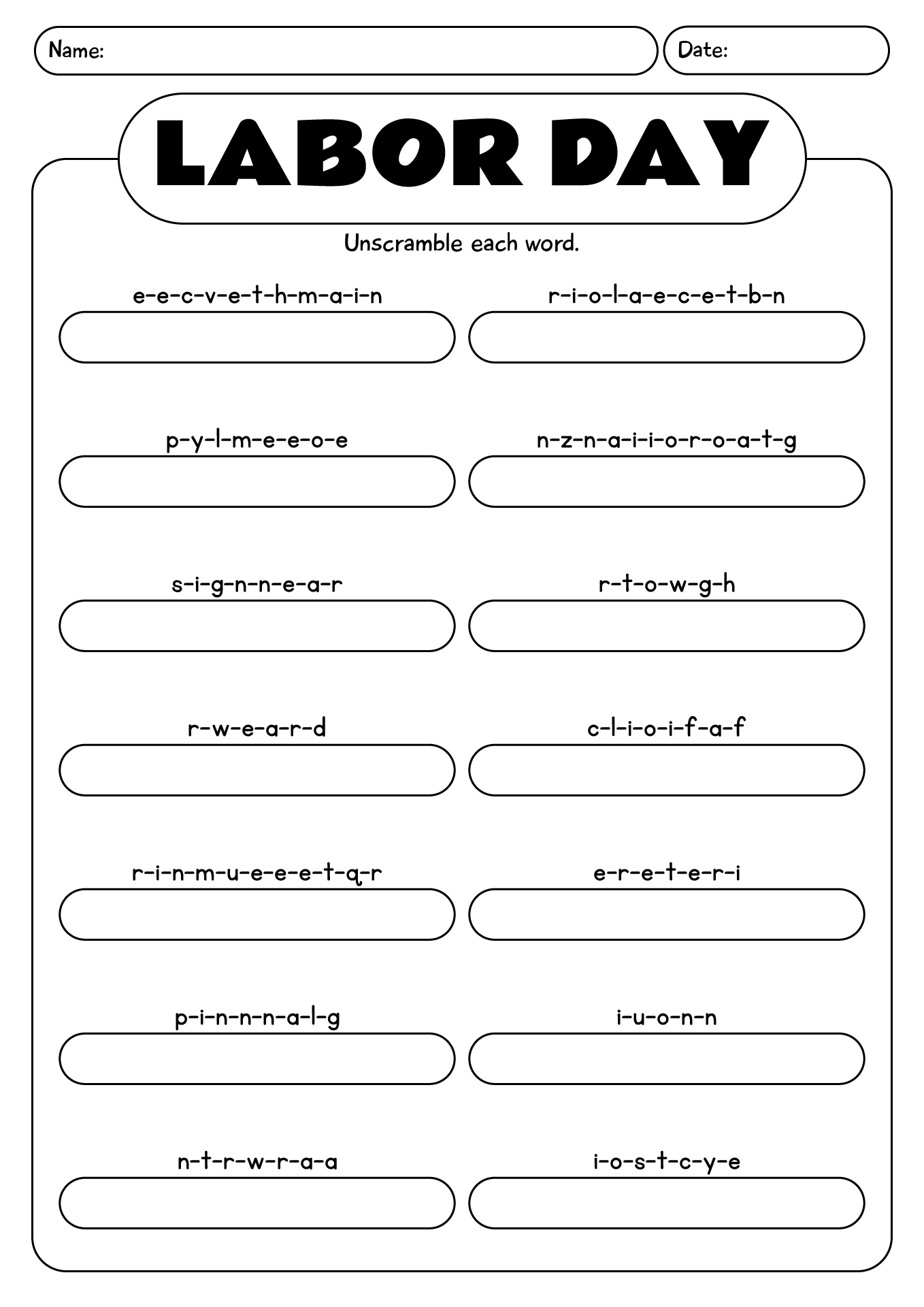 Labor Day Printable Activities For Kids