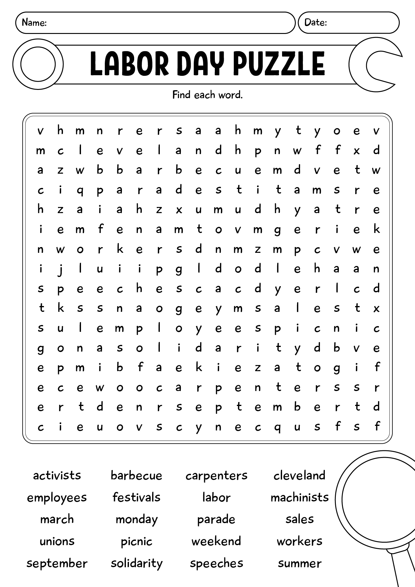 Labor Day Puzzle Printable Worksheet
