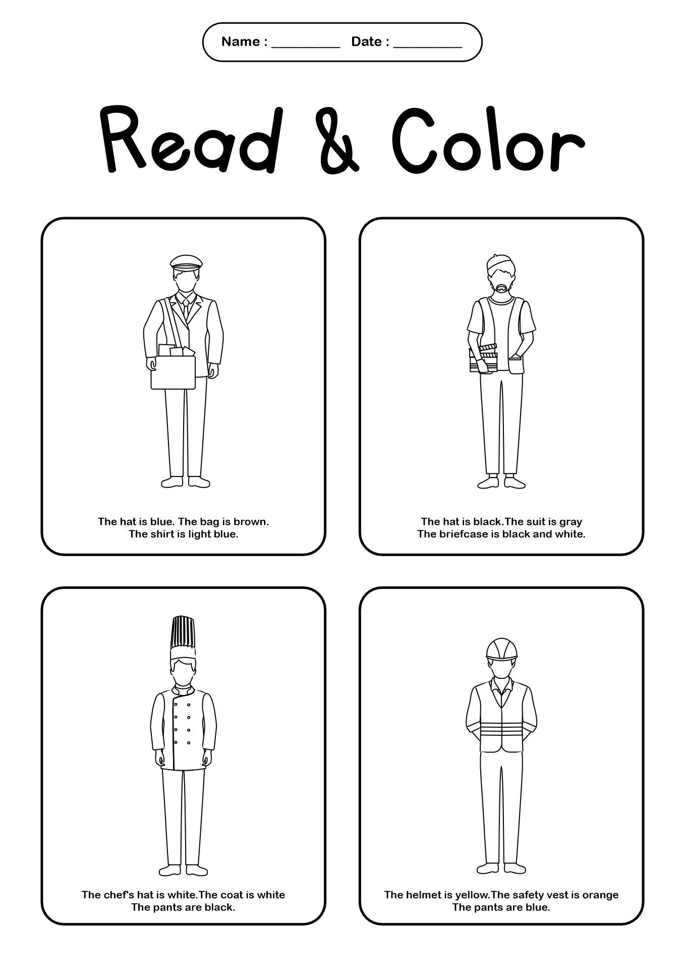 Labor Day Read and Color Worksheet