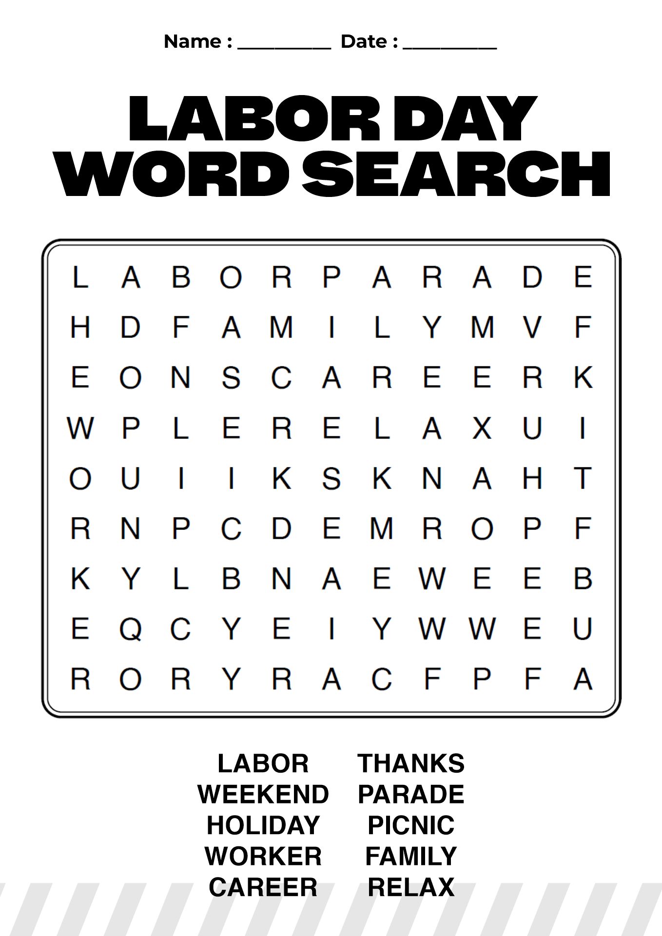 Labor Day Weekend Printable Puzzle Worksheet