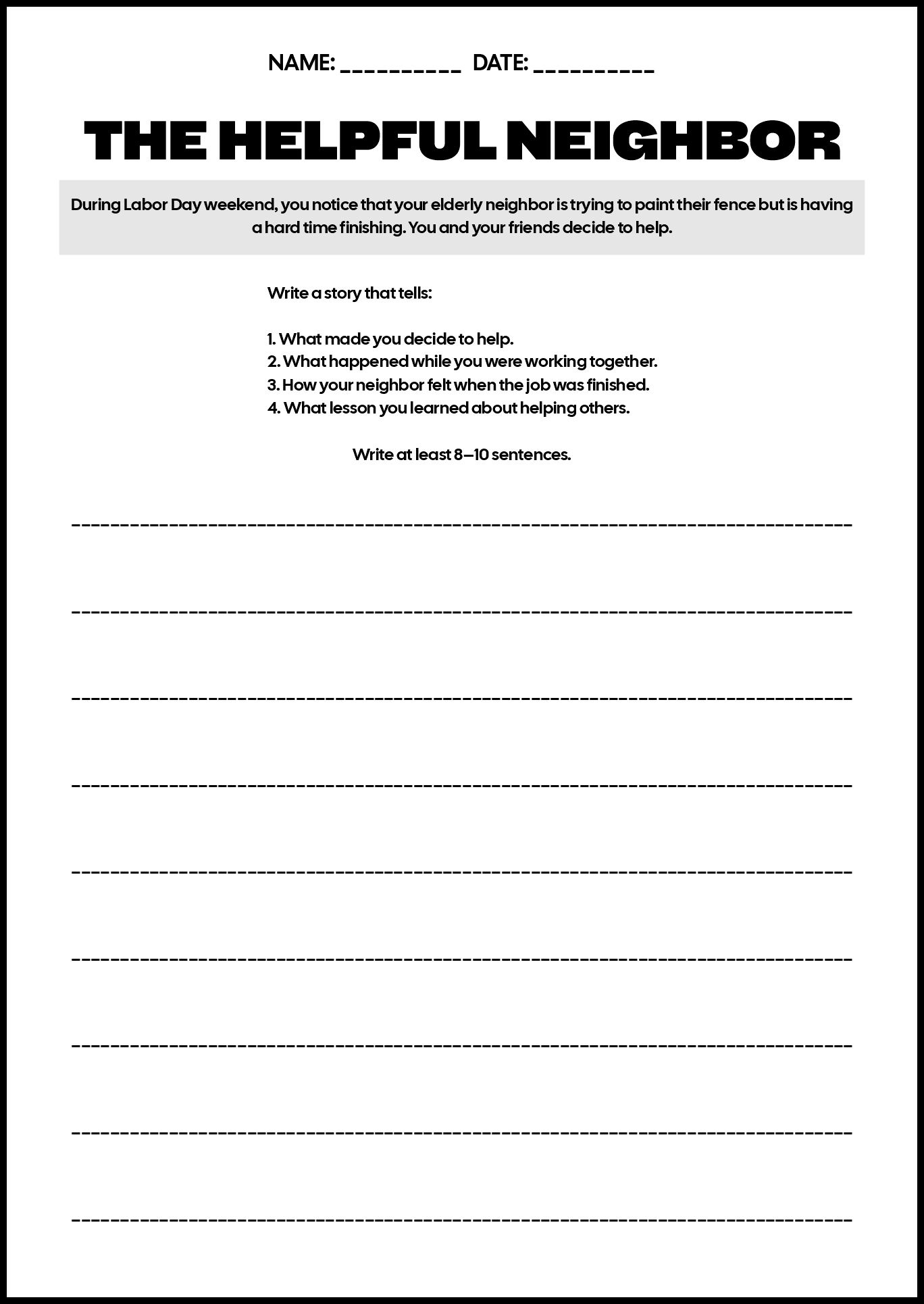 Labor Day Weekend Story Writing Prompts for Grades 3-6