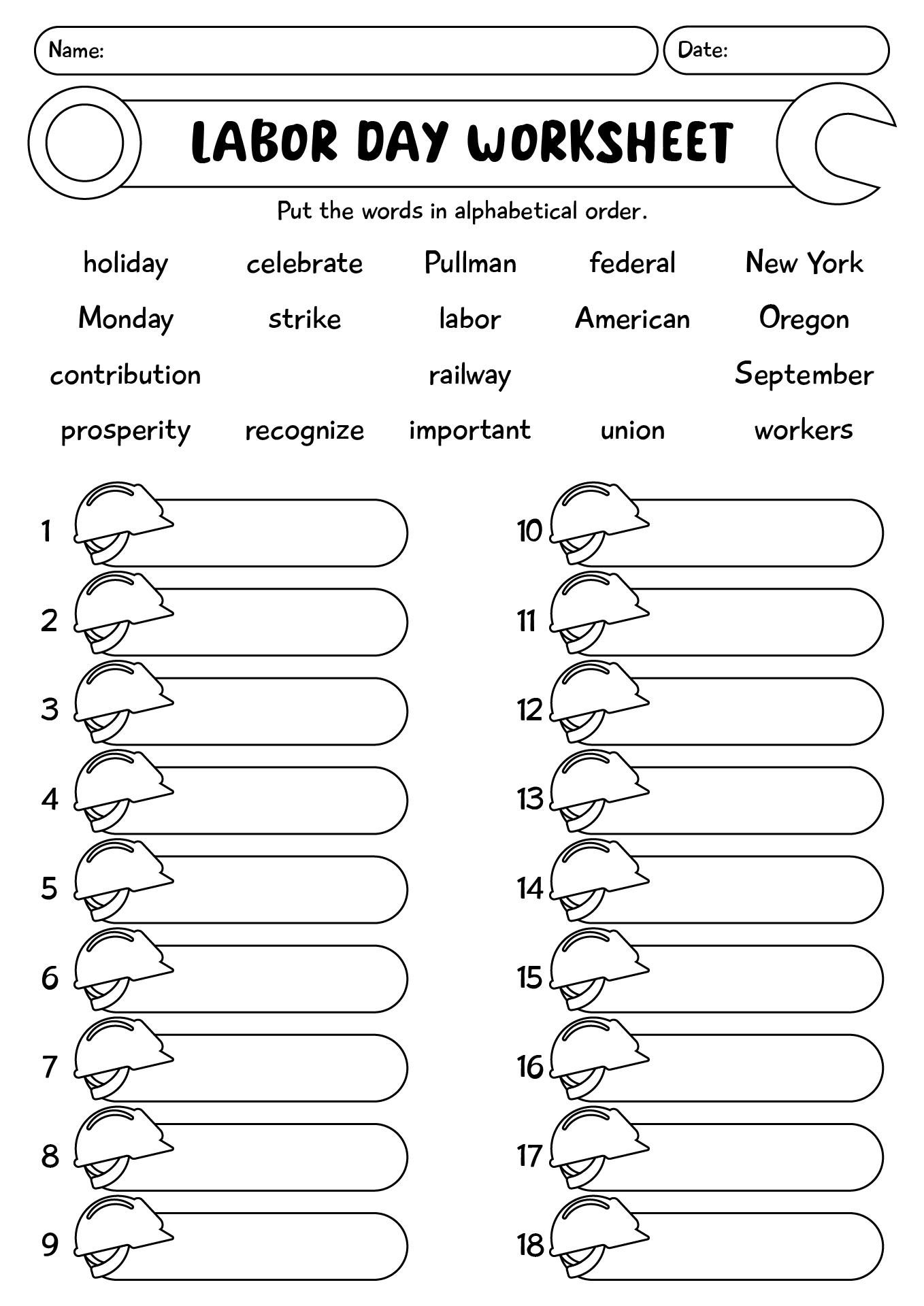 Labor Day Worksheet For Kids