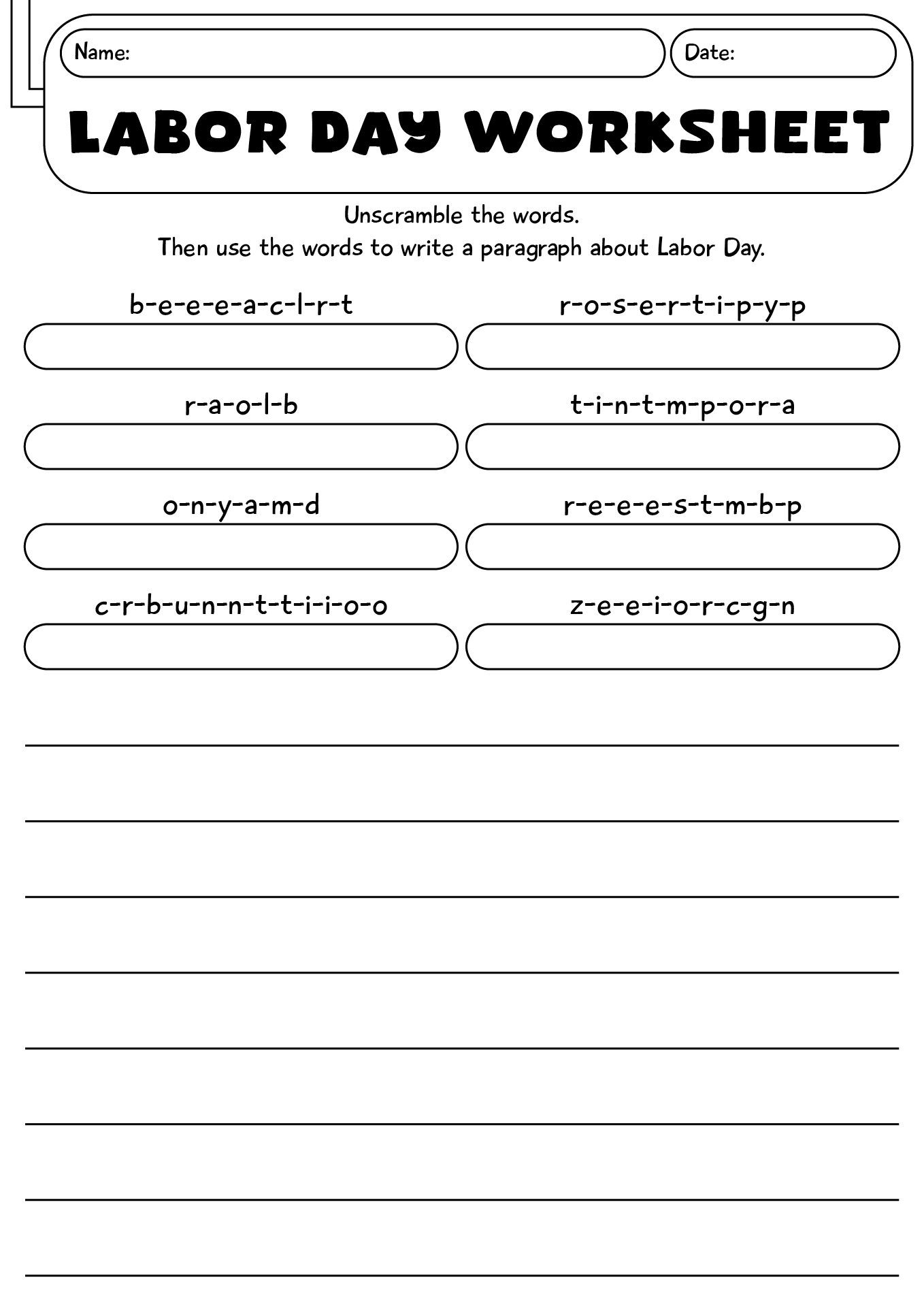 Labor Day Worksheets For 3rd Grade