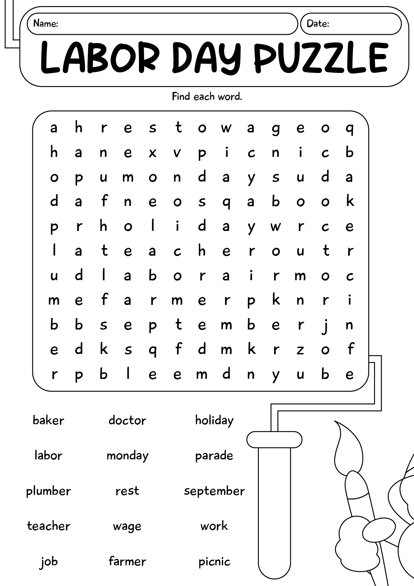Labor Day Worksheets Puzzle For Elementary Students