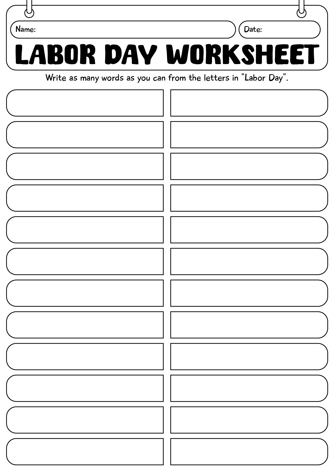 Labor Day Worksheets For Students