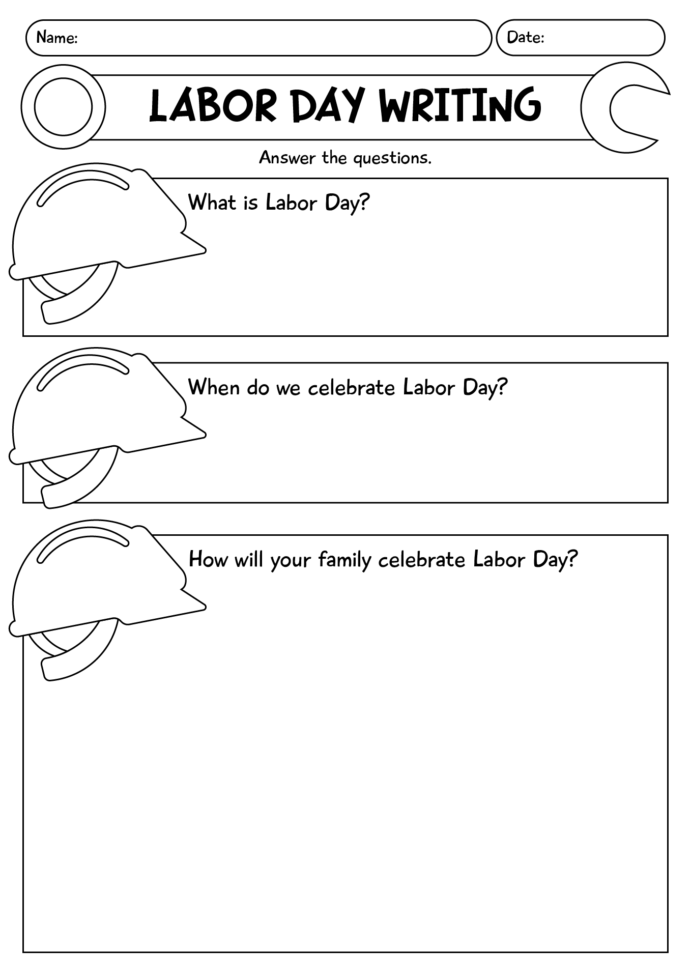 Labor Day Writing Template Worksheet