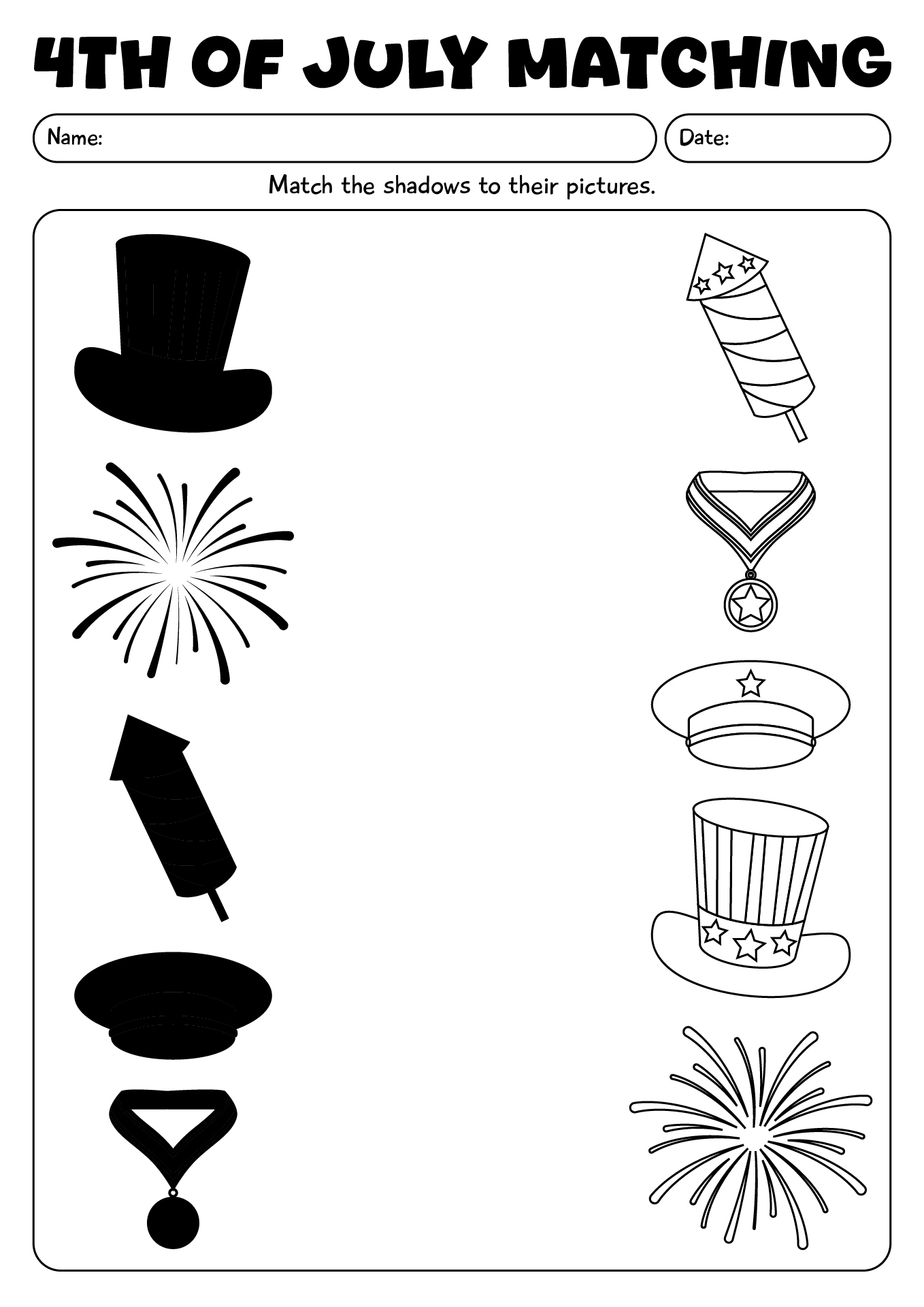 Matching 4th Of July Worksheet