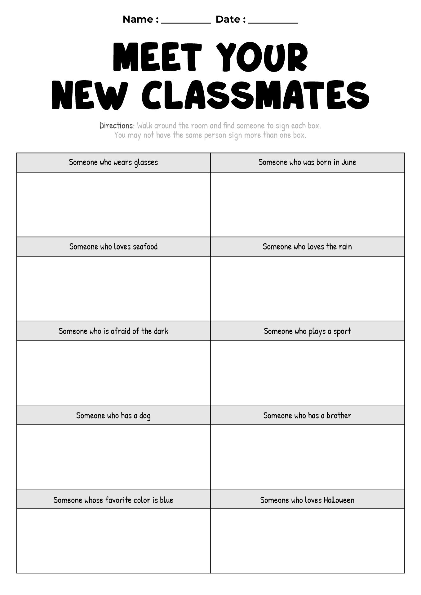 Meet Your Classmates School Worksheet