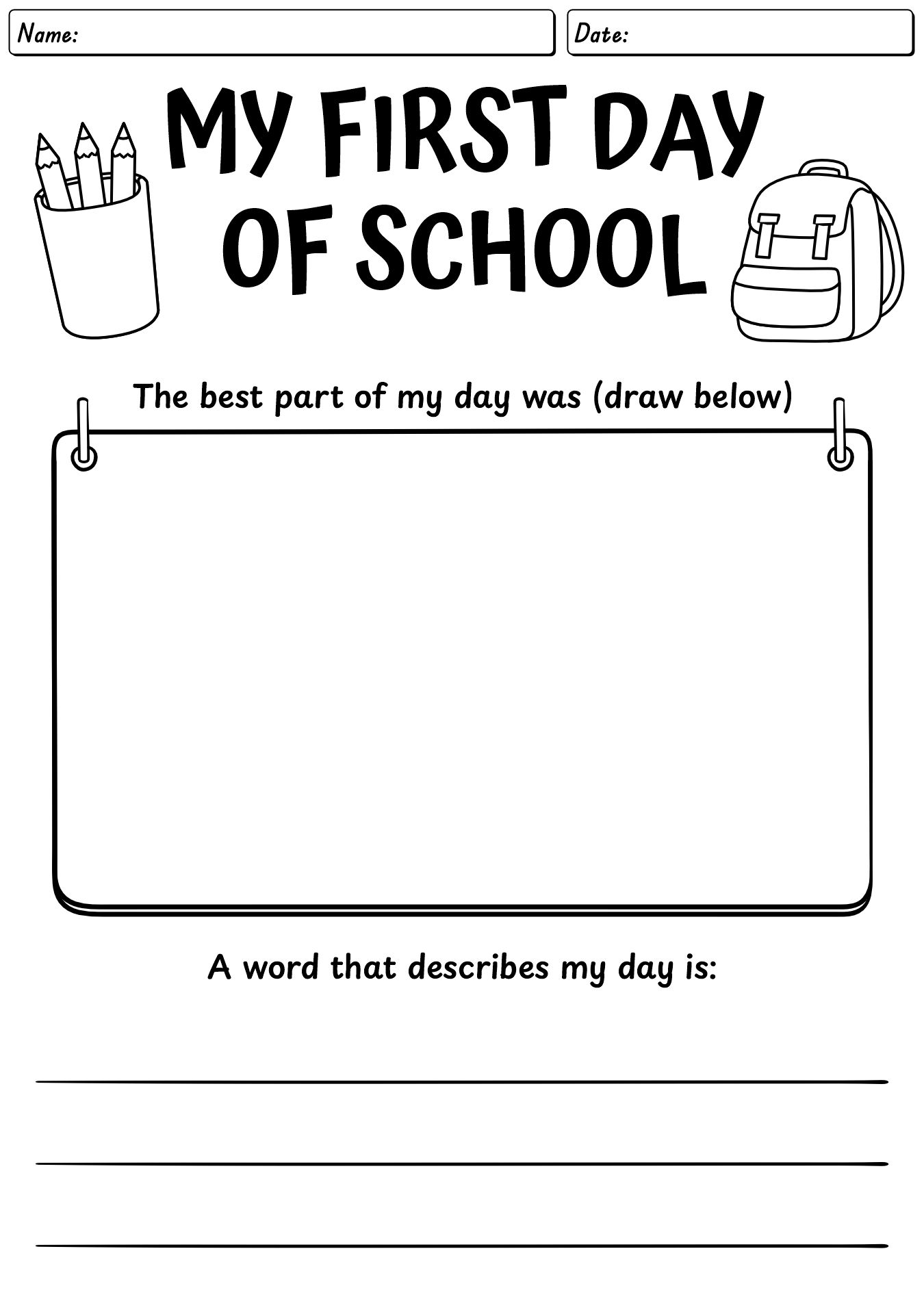 My First Day Of School Worksheet