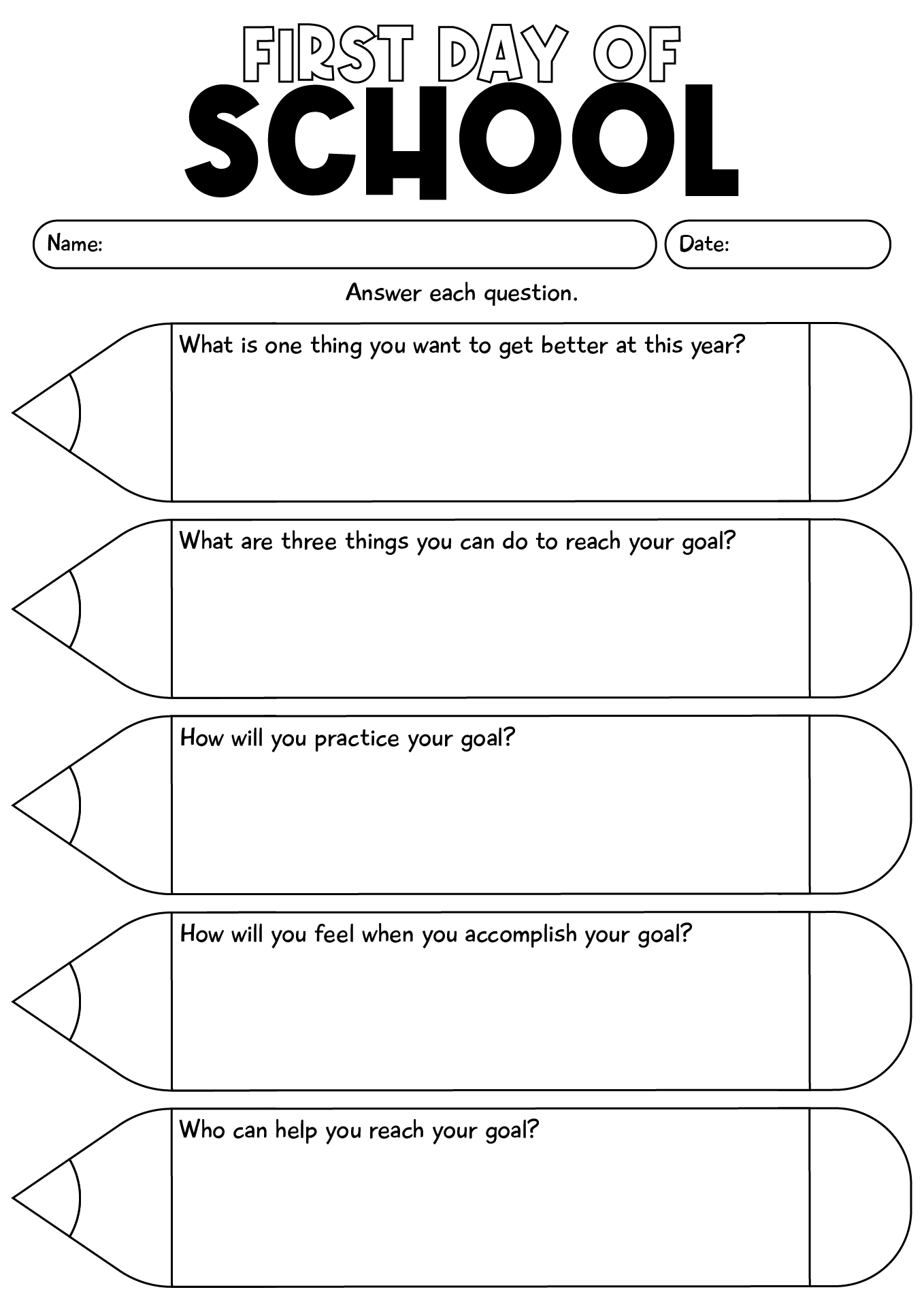 My First Day Of School Worksheet