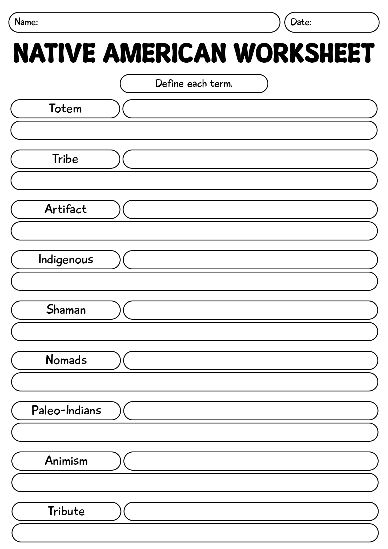 Native American Classroom Worksheet