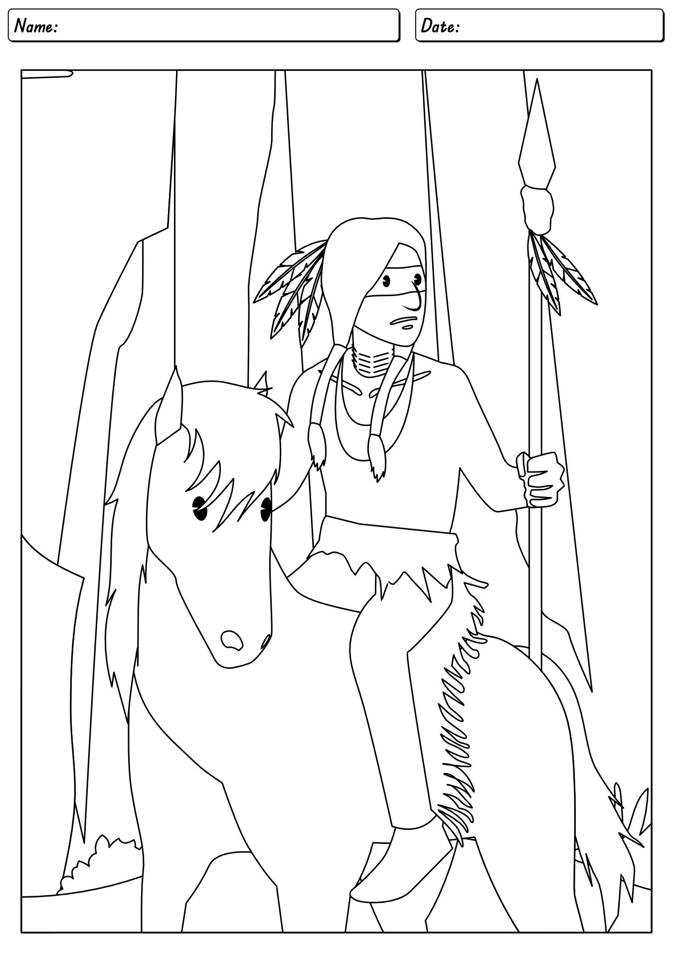 Native American Coloring Page Worksheet
