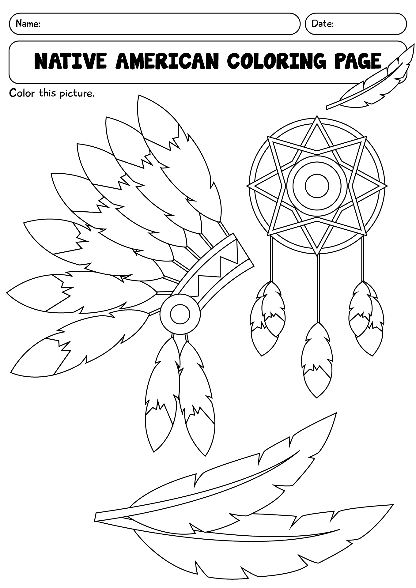 Native American Coloring Page Worksheet