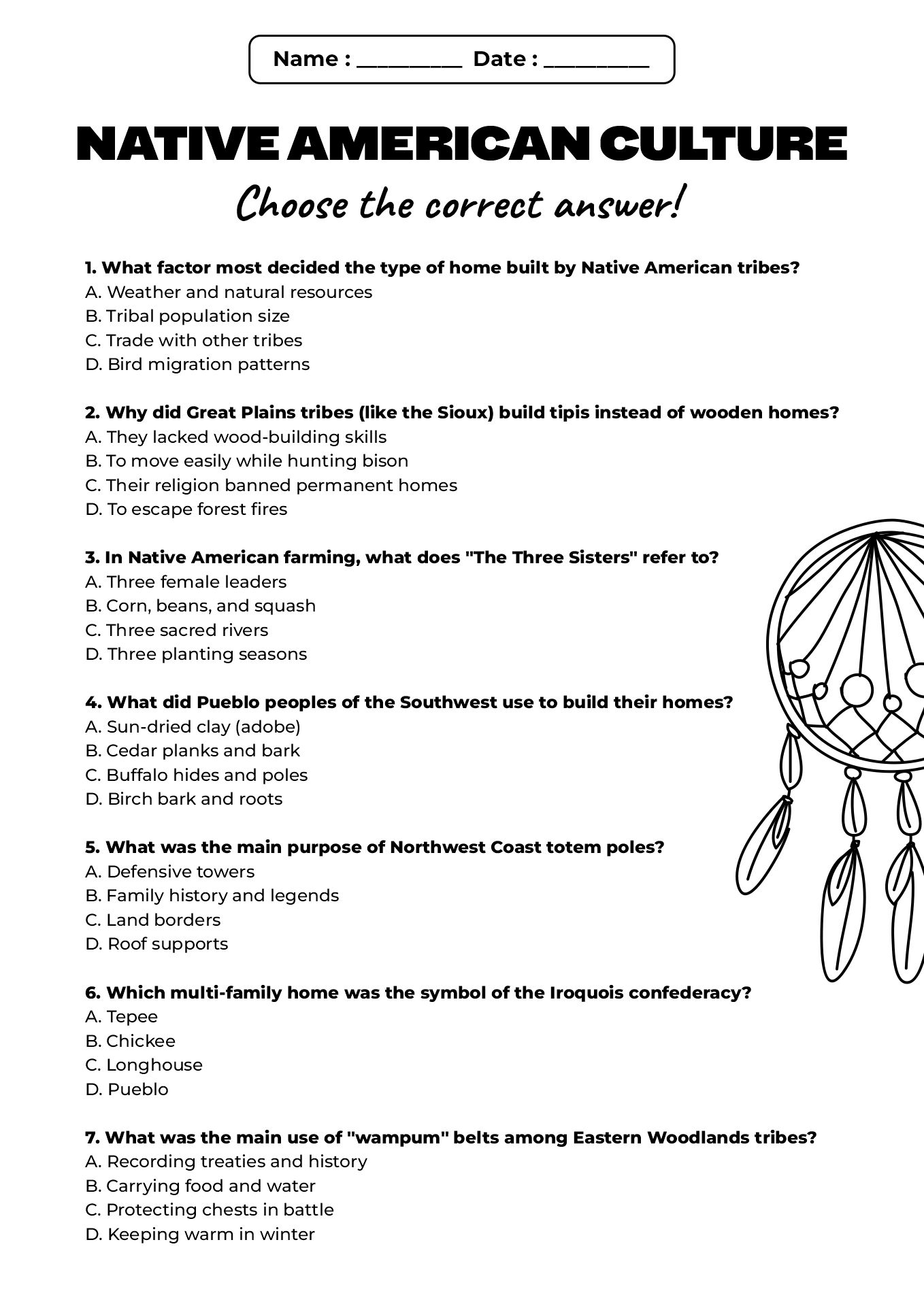 Native American Culture Activity Worksheets