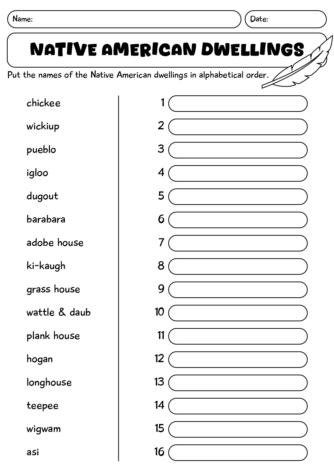 Native American Dwellings Worksheet