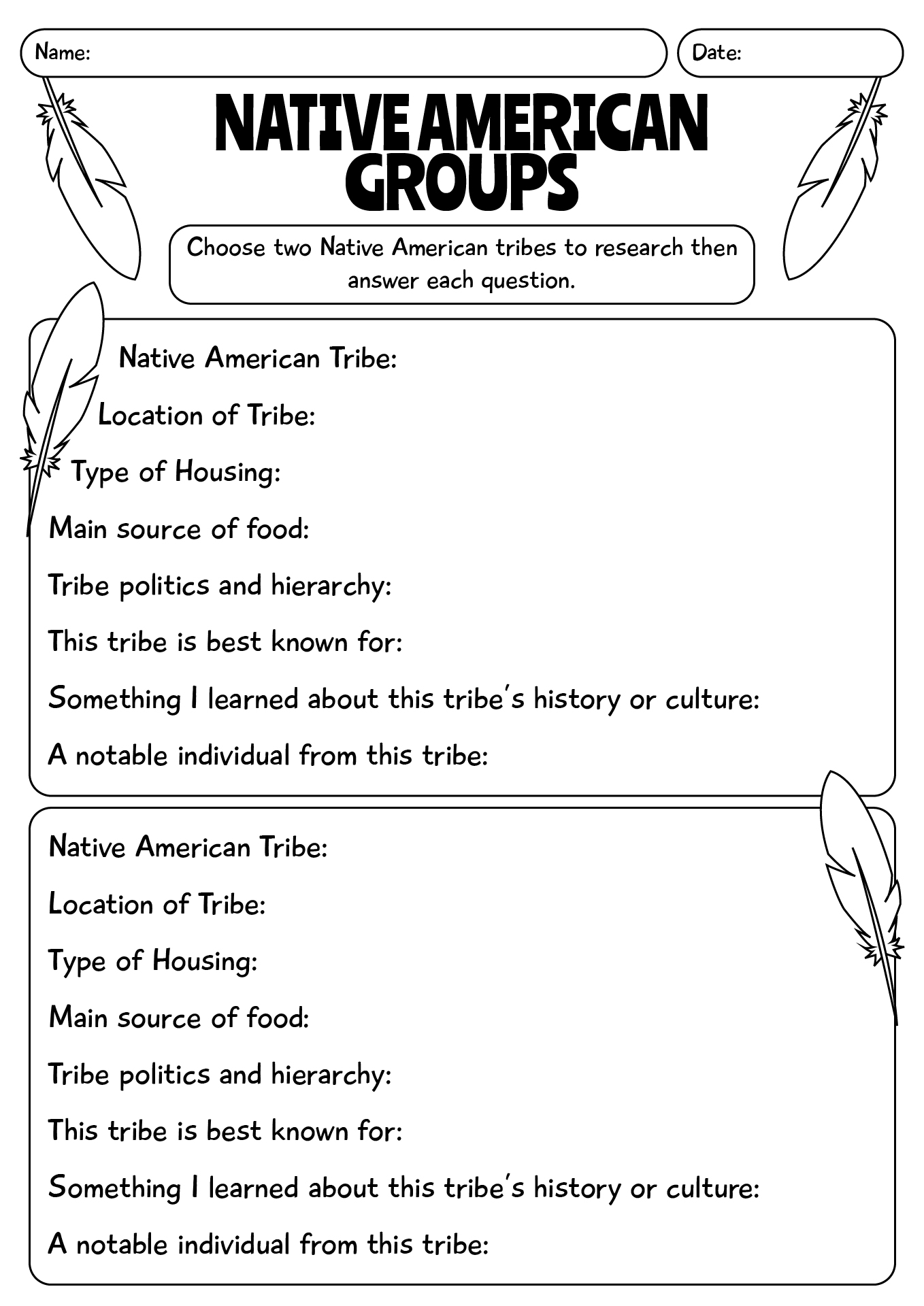 Native American Groups Worksheet